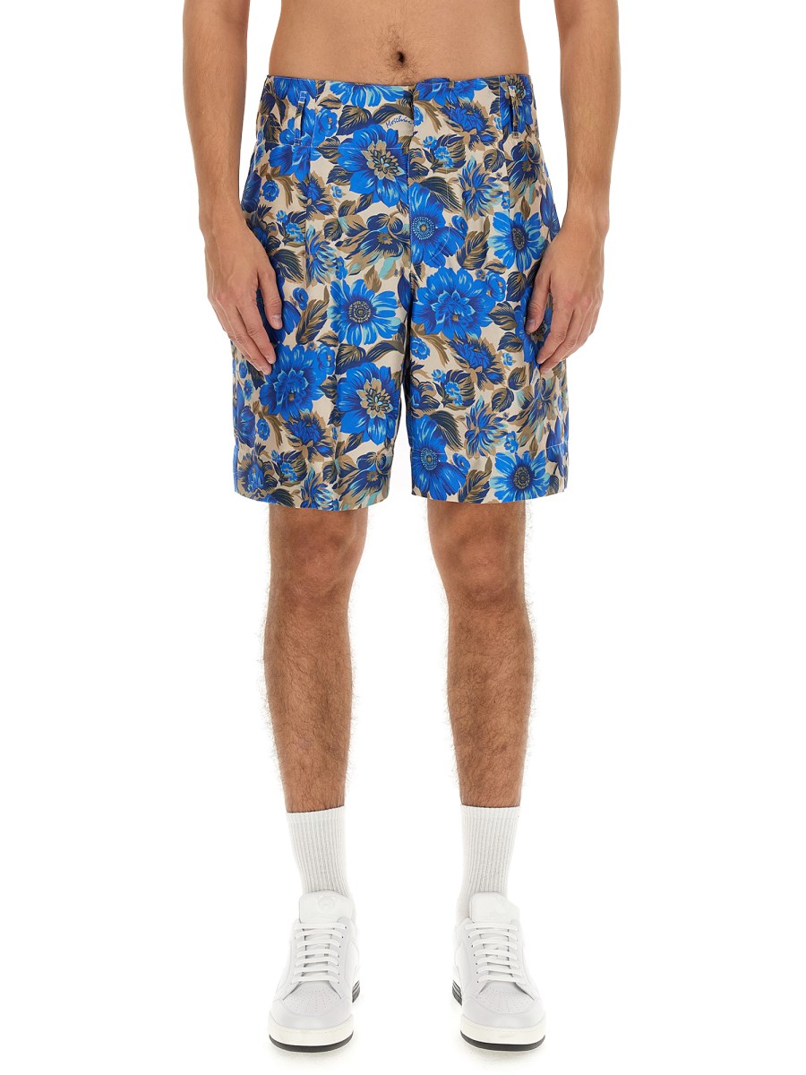 MOSCHINO SHORT IN COTONE ALLOVER BLUE FLOWERS