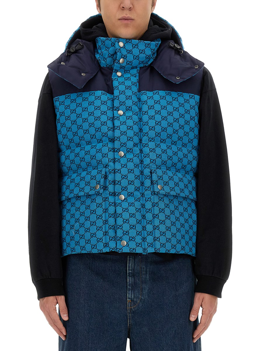 GUCCI GILET IMBOTTITO IN PIUMA IN TESSUTO GG