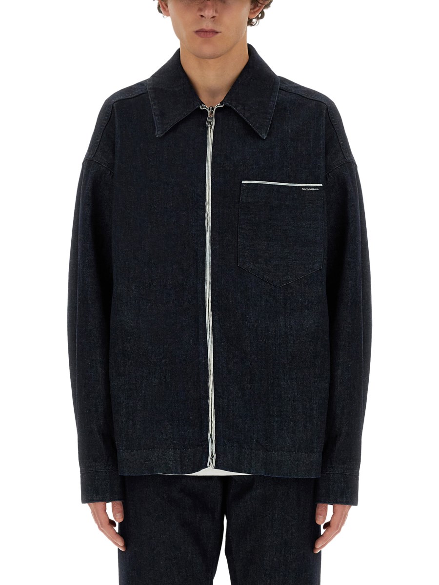 DOLCE & GABBANA BLOUSON IN DENIM CIMOSATO CON ZIP