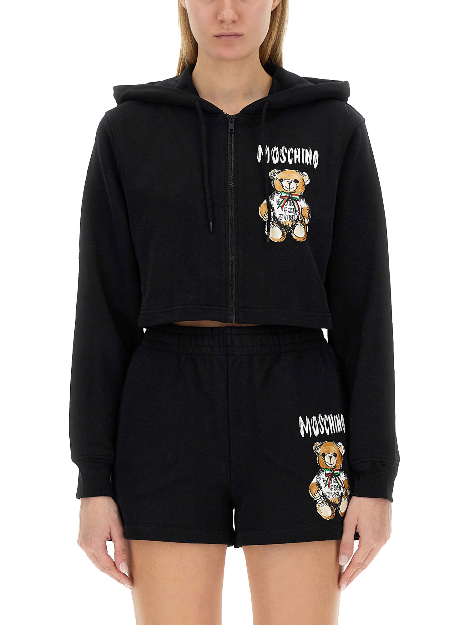 moschino cropped sweatshirt with teddy bear logo