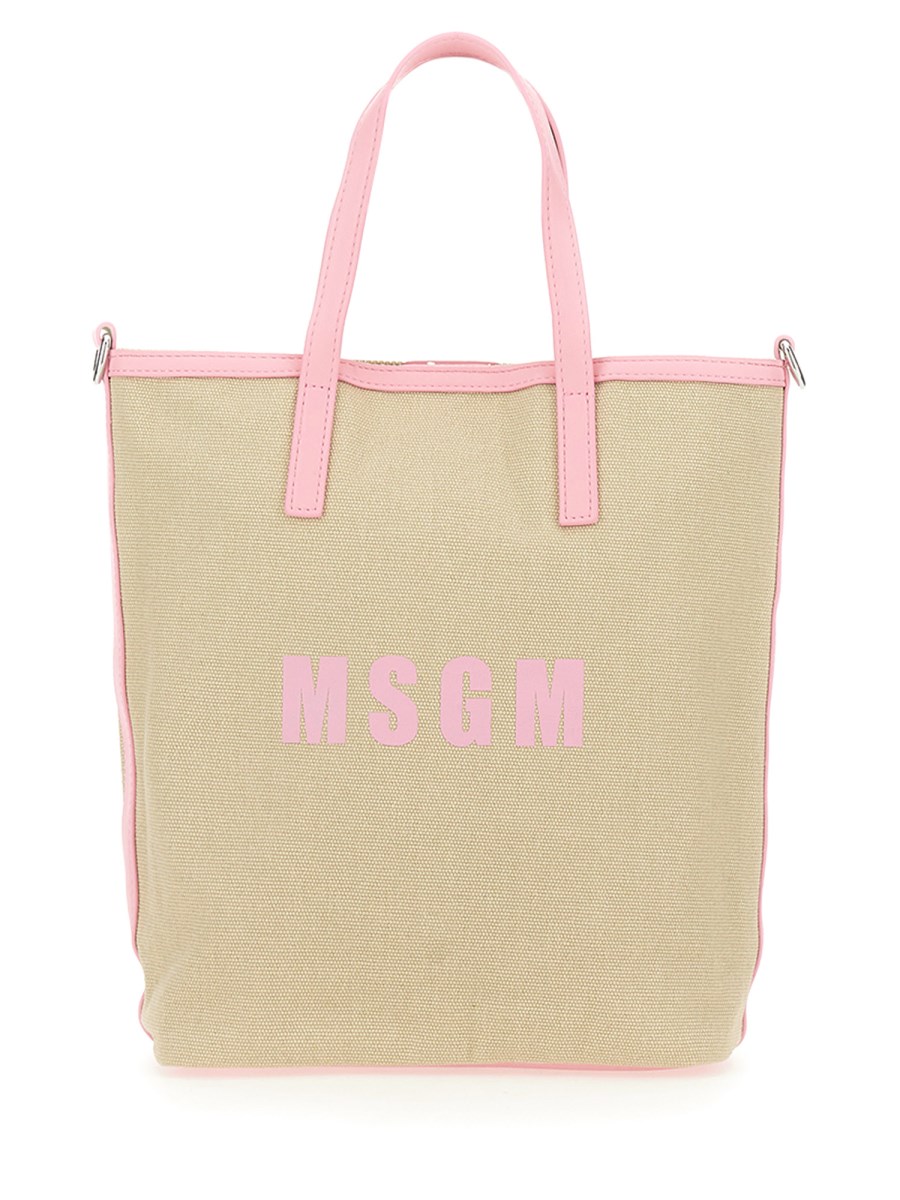 MSGM BORSA TOTE IN CANVAS CON LOGO