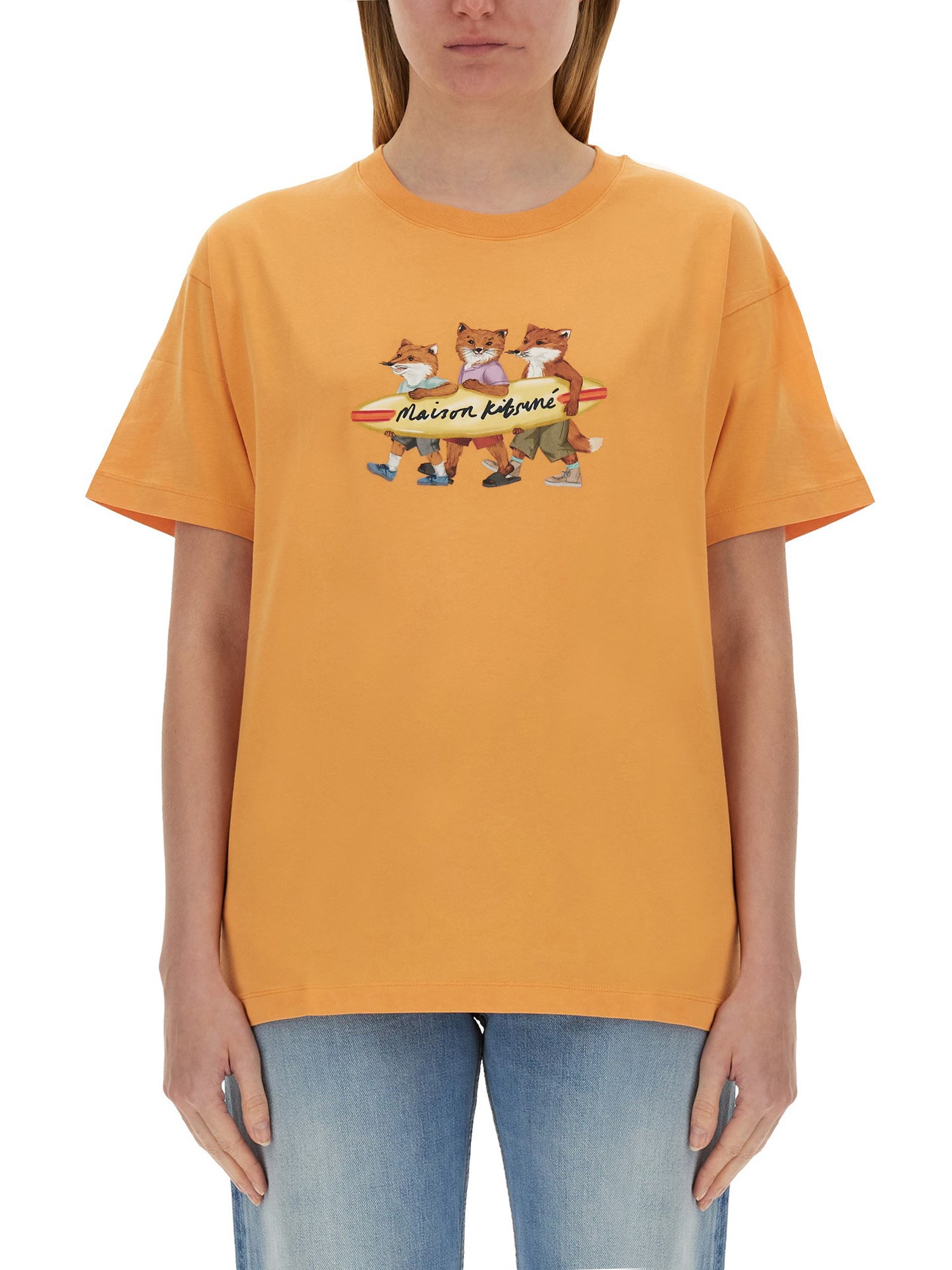 Maison Kitsuné T-shirt With Print In Orange