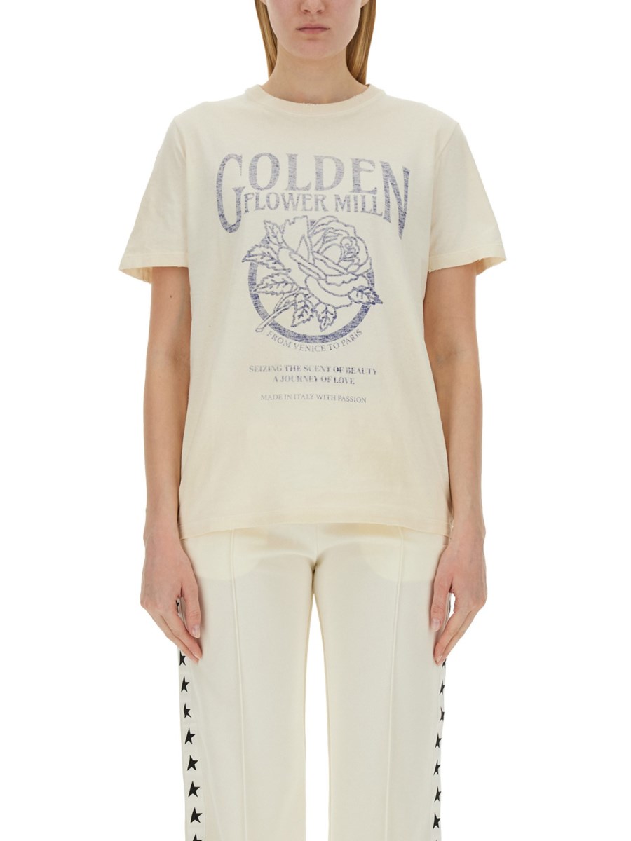 GOLDEN GOOSE T-SHIRT IN JERSEY DI COTONE CON STAMPA LOGO