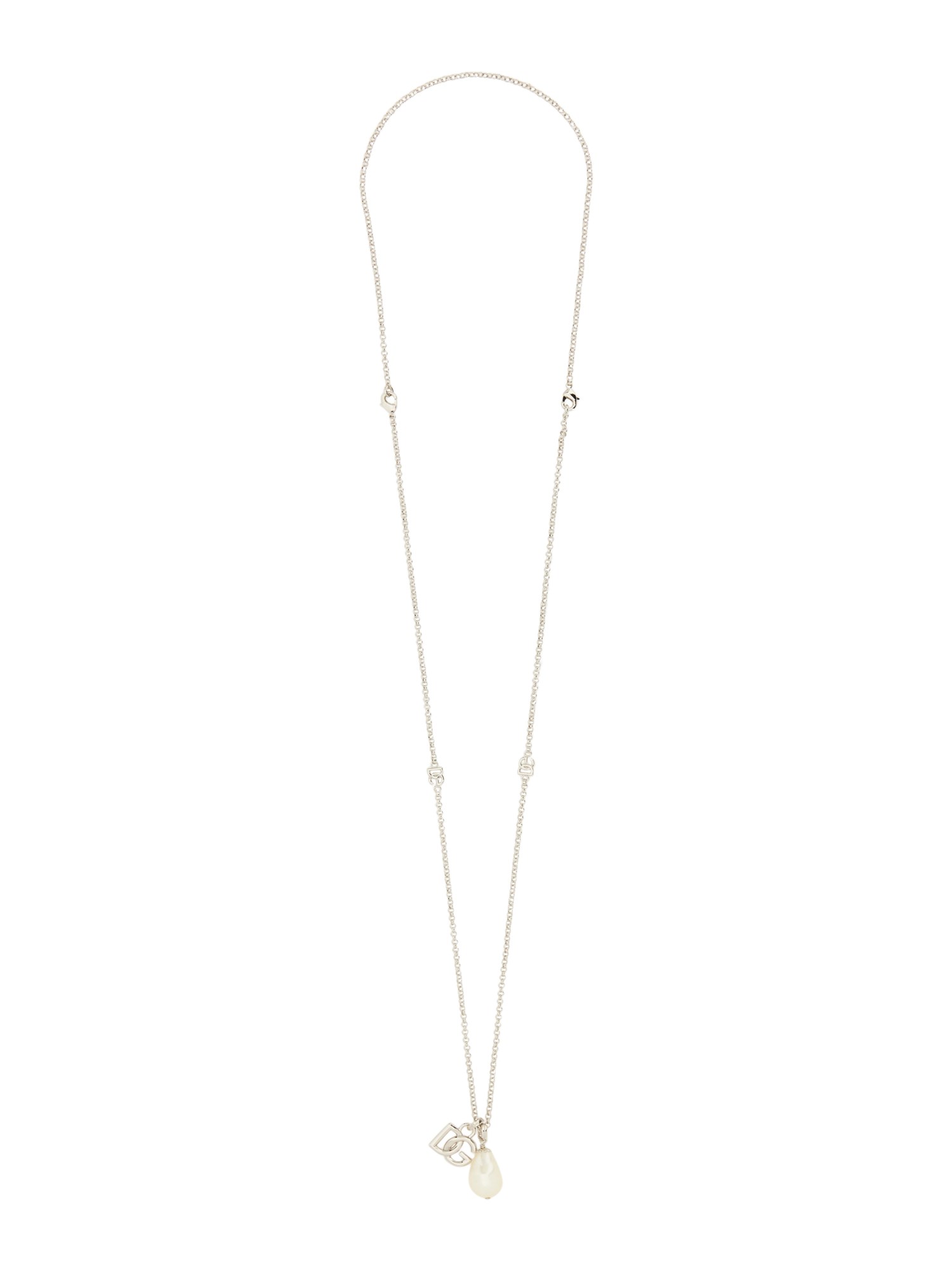 Shop Dolce & Gabbana Dg Logo Drop Necklace In Silver