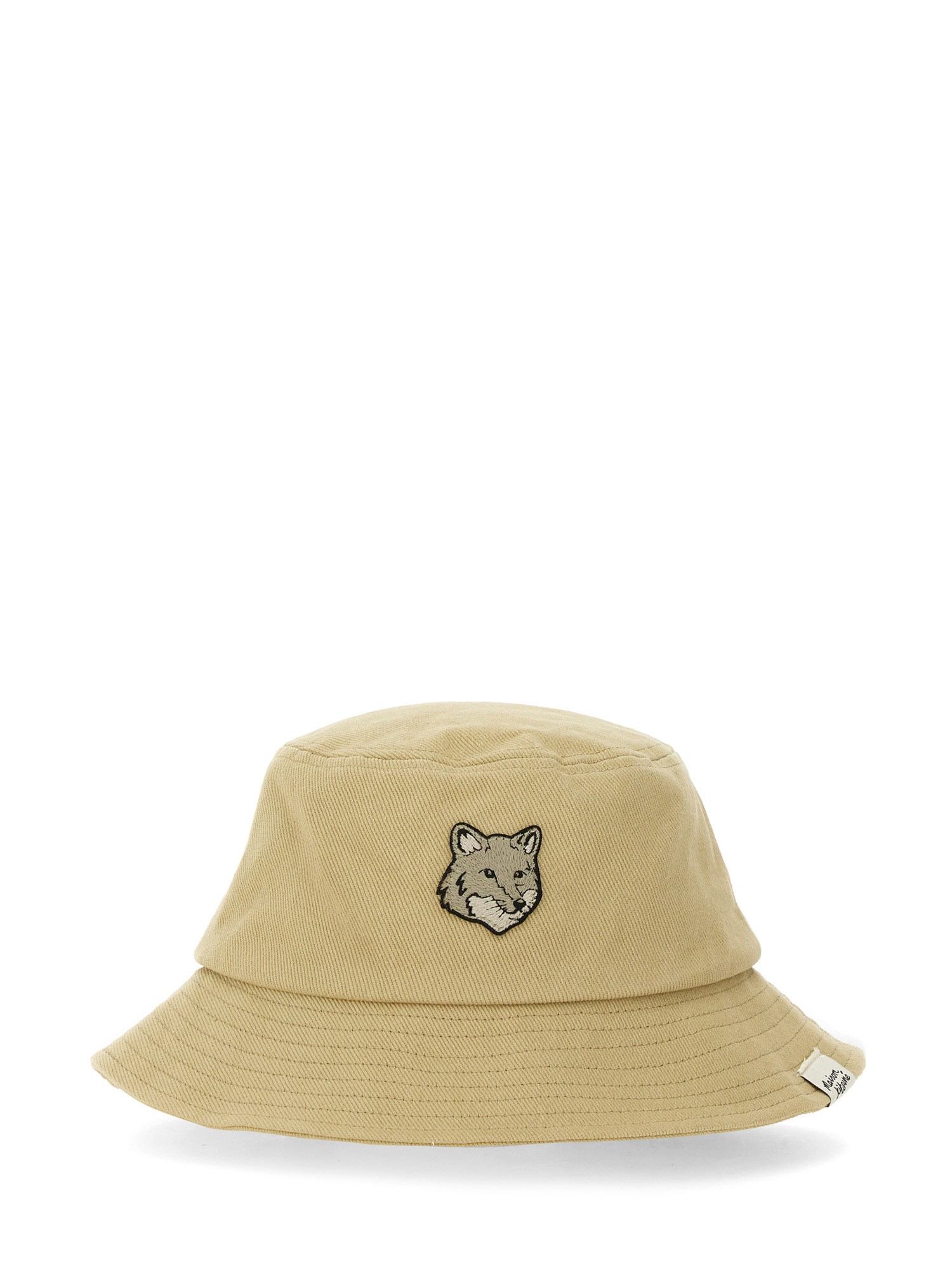 Shop Maison Kitsuné Bucket Hat With Fox Patch In Beige