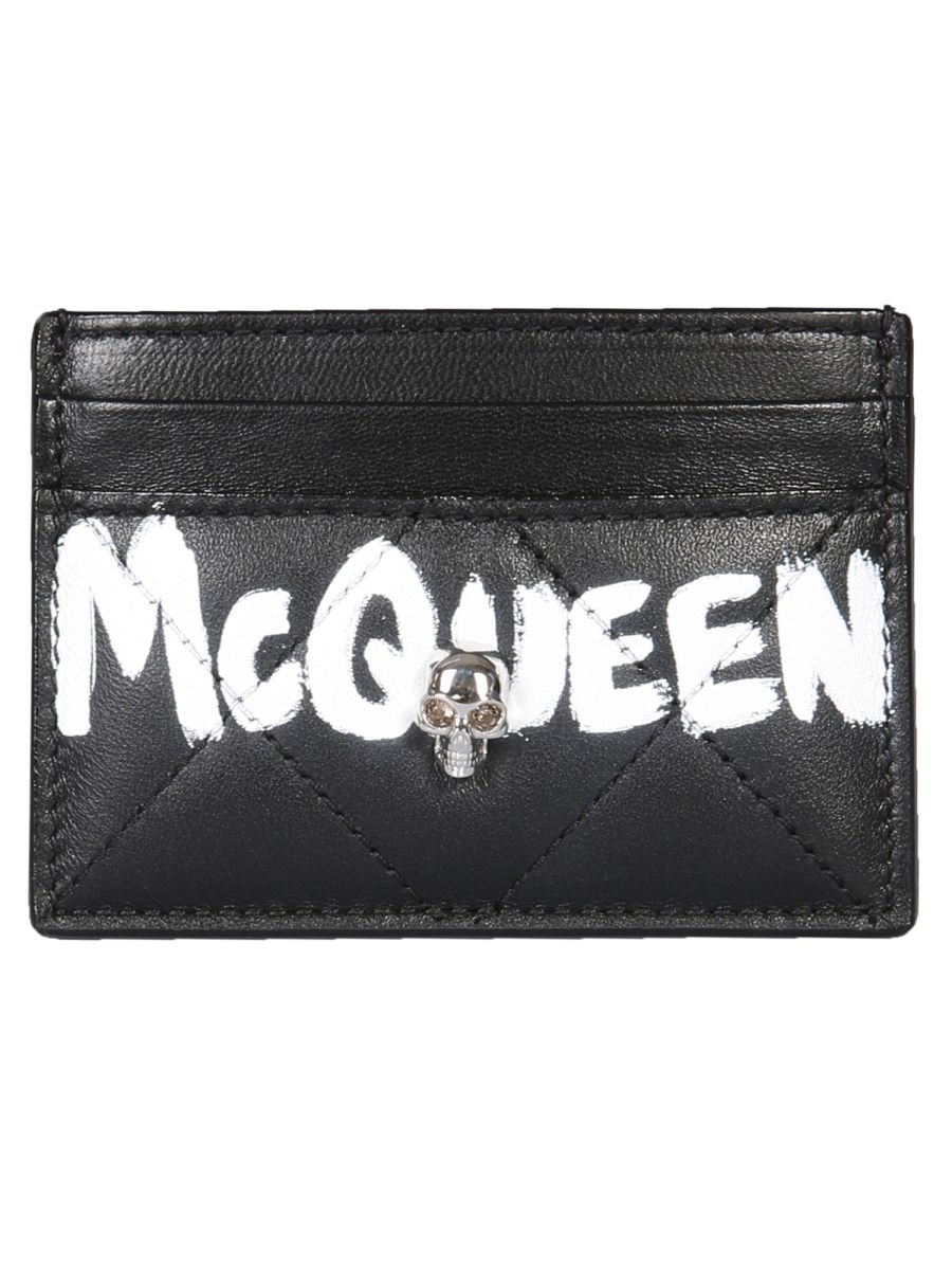 ALEXANDER McQUEEN PORTACARTE "SKULL" IN PELLE CON STAMPA LOGO