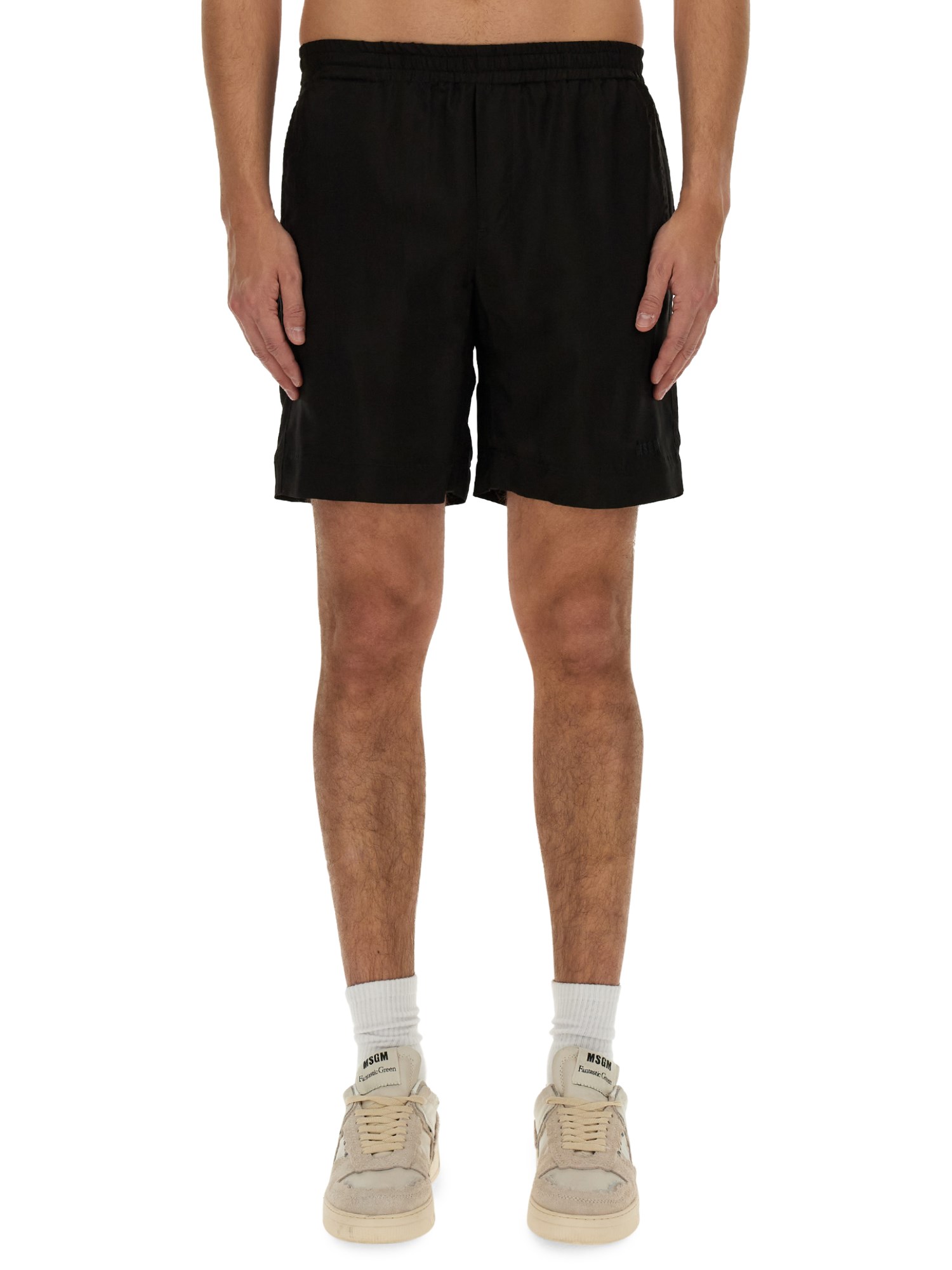Msgm Black Shorts With Subtle Logo Detail In Black