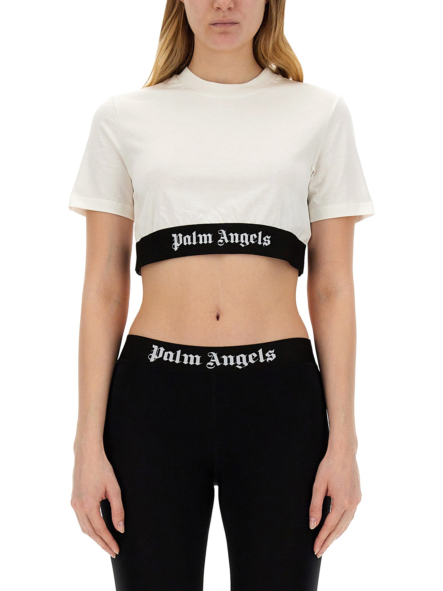 Shop Palm Angels Cropped T-shirt In White