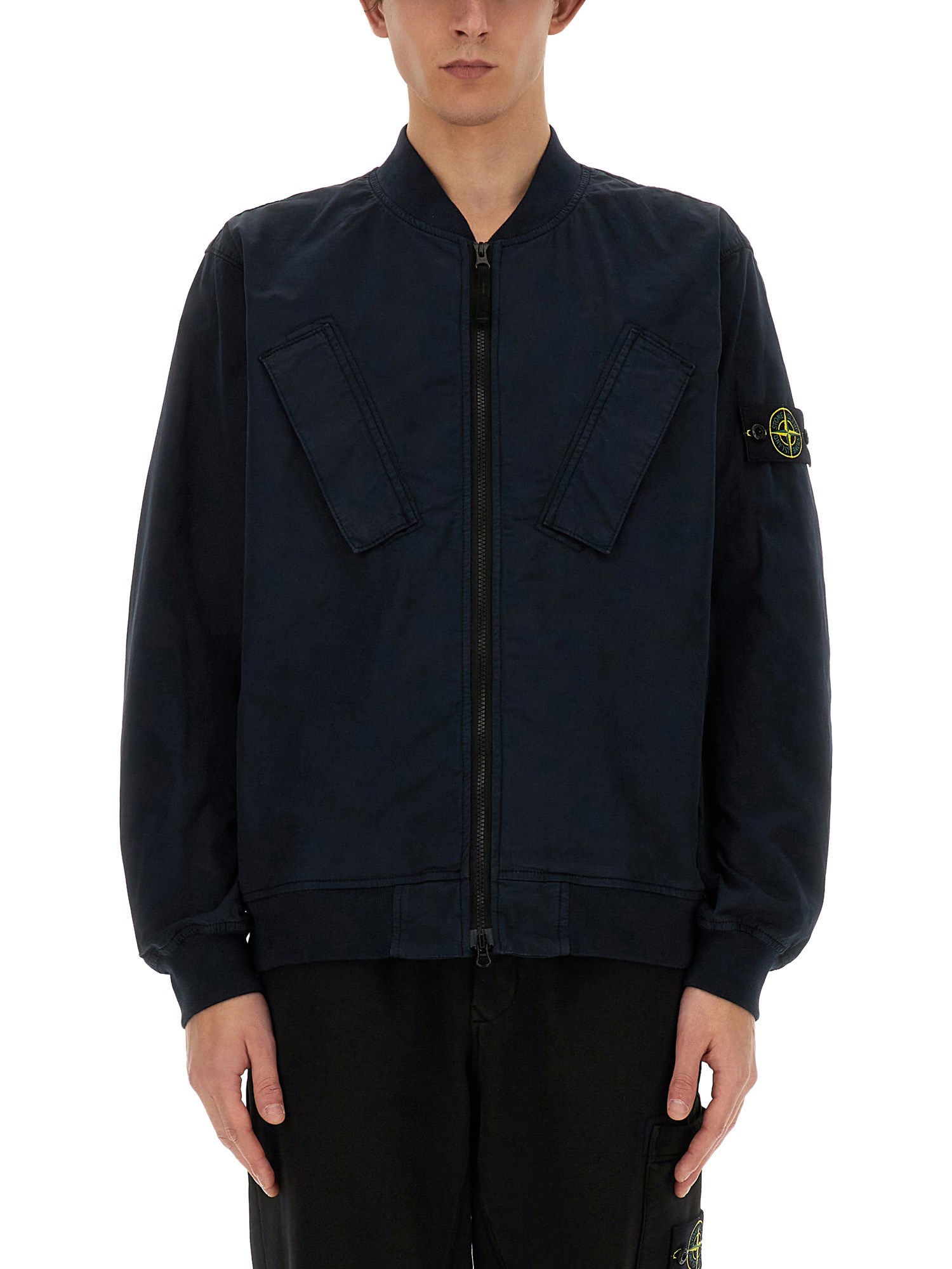 Stone Island Jacket With Logo Patch In Blue