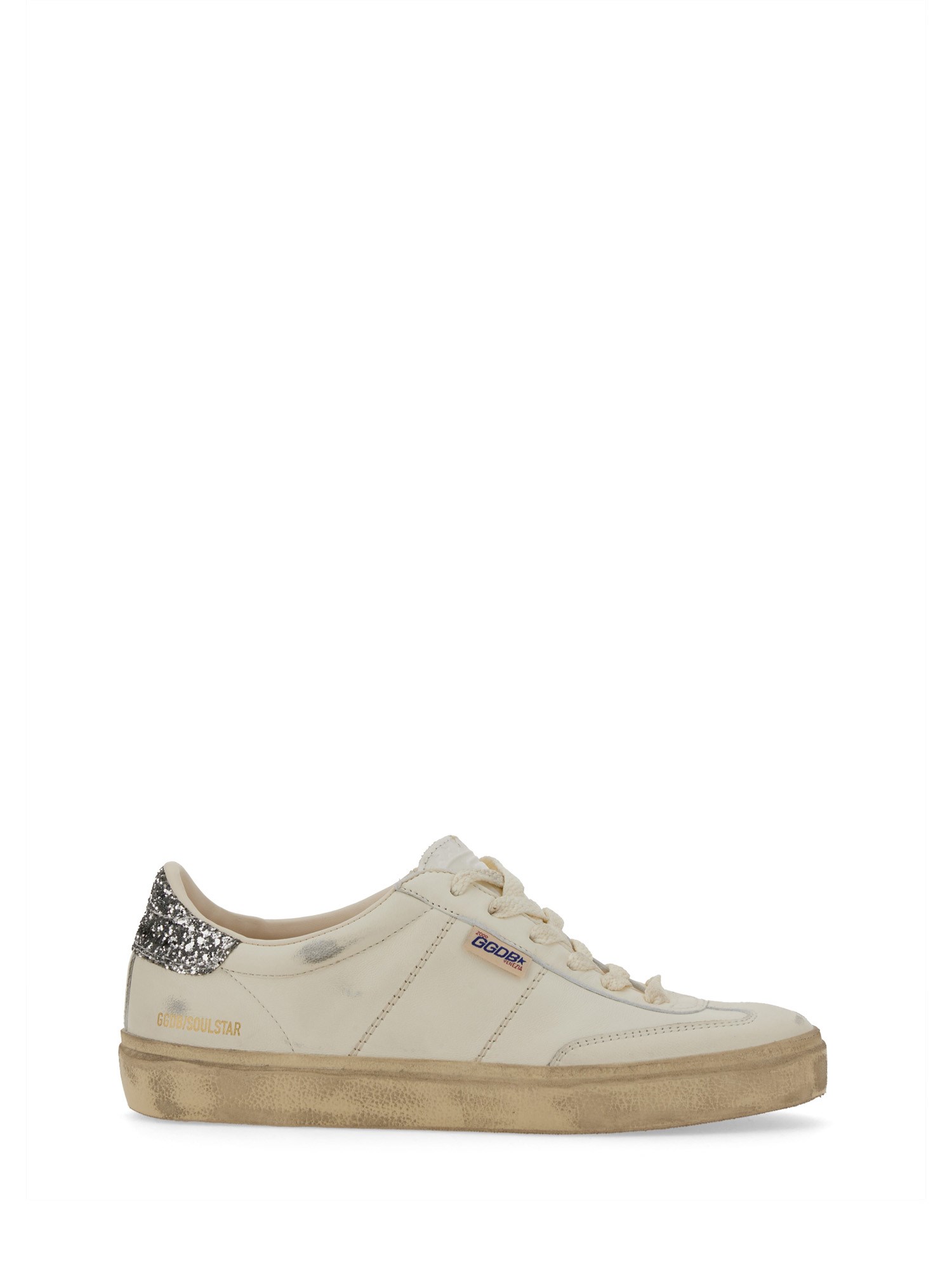 Golden Goose Soul Star Distressed Glittered Lace-up Sneakers In White