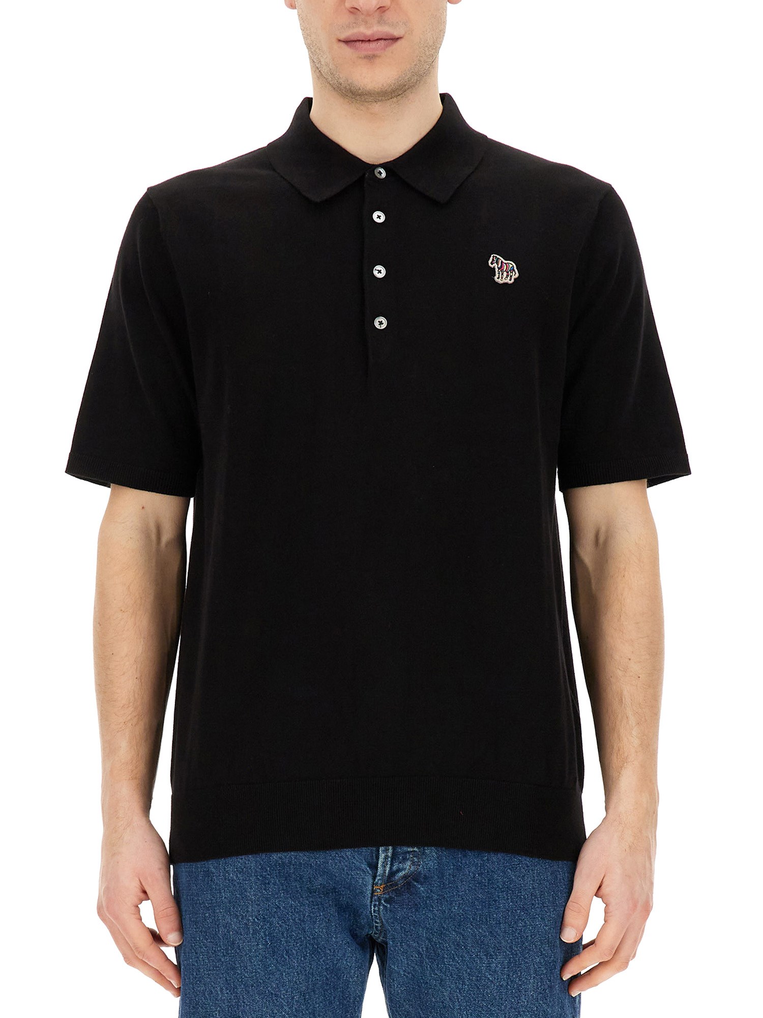 Shop Ps By Paul Smith Polo Shirt With Zebra Patch In Black