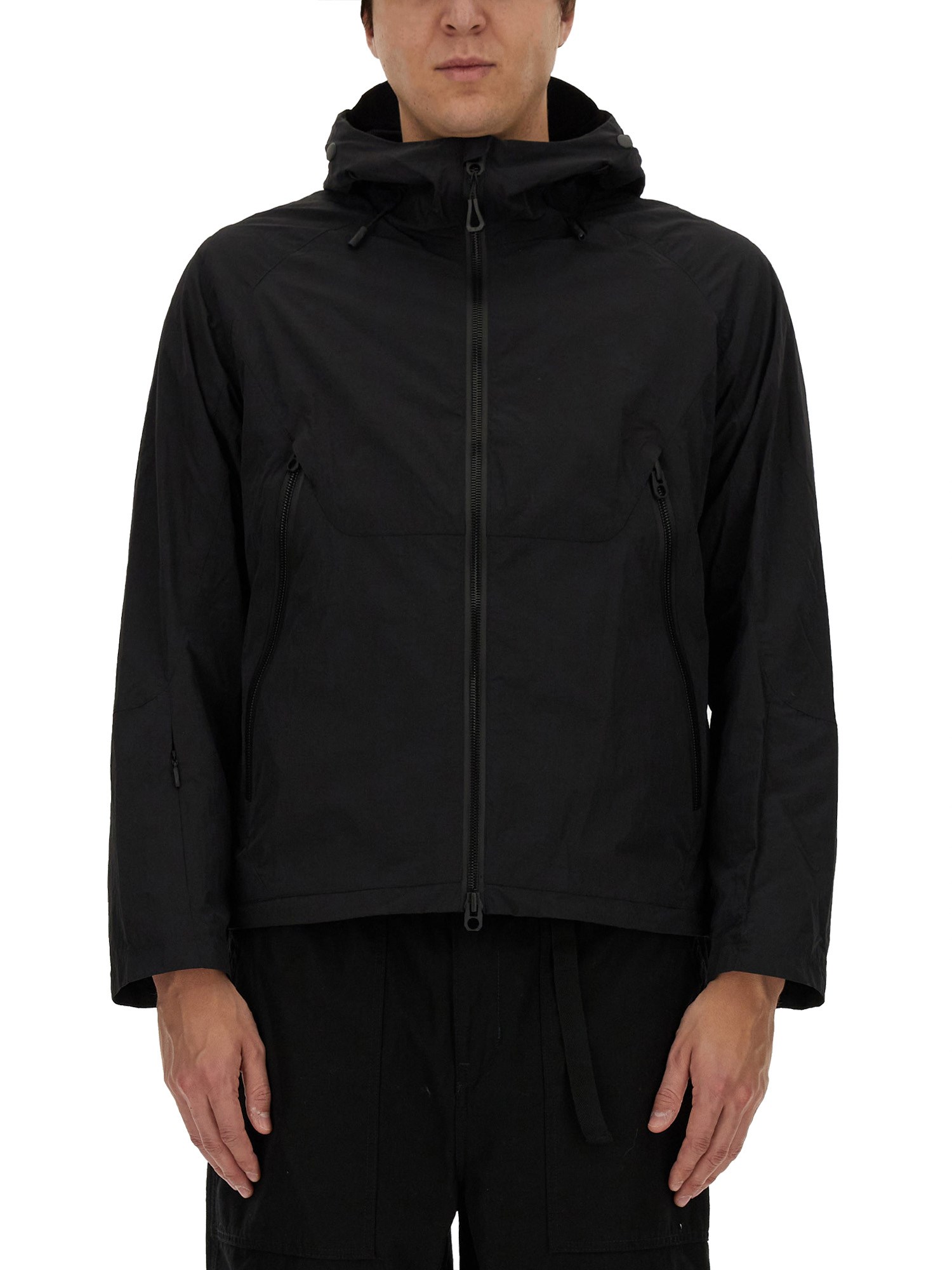 Jg1 Textured Nylon Hooded Jacket In Black