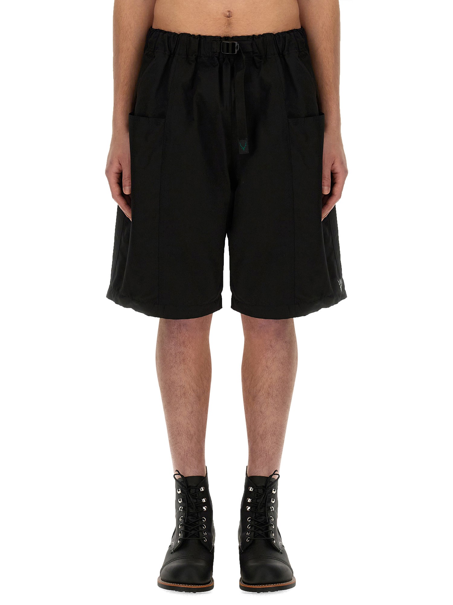 South2 West8 Bermuda Cargo Shorts With Adjustable Waist In Black