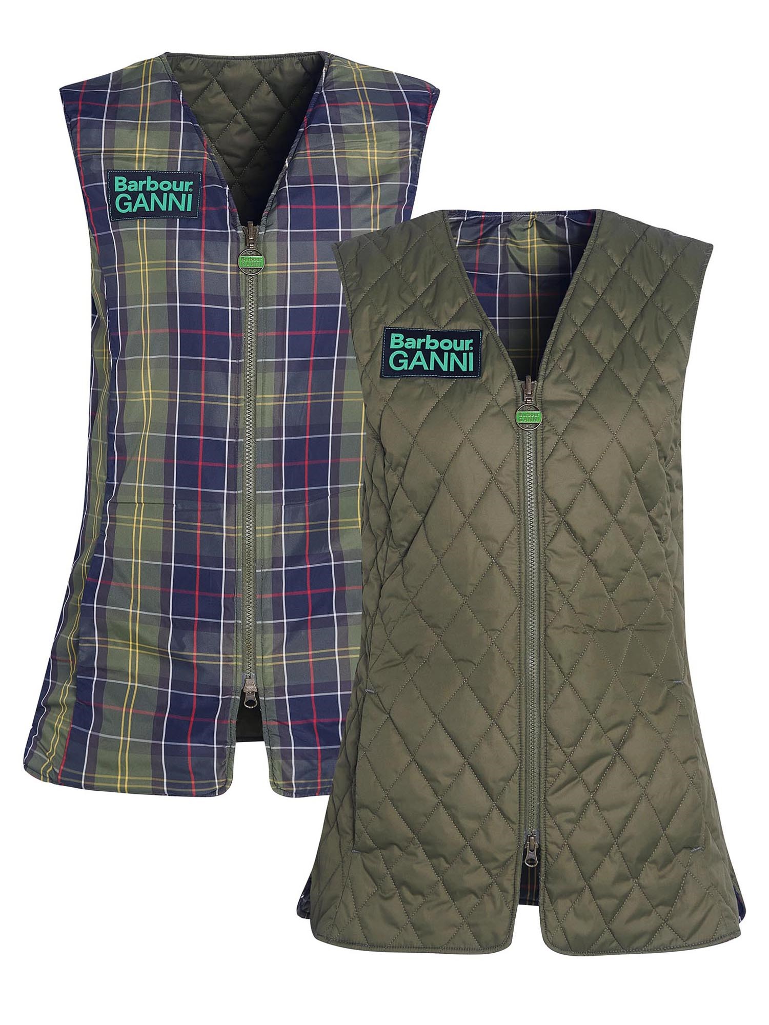 Shop Barbour X Ganni "betty" Reversible Vest In Military Green