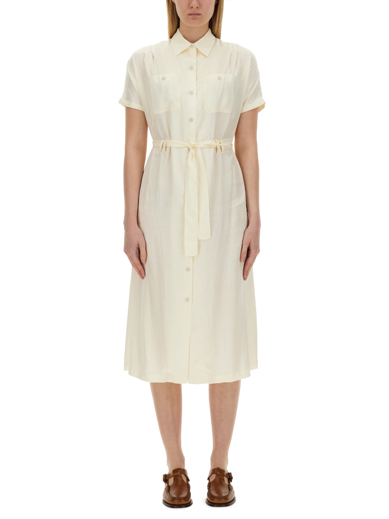 Shop Apc Chemisier Dress In Powder