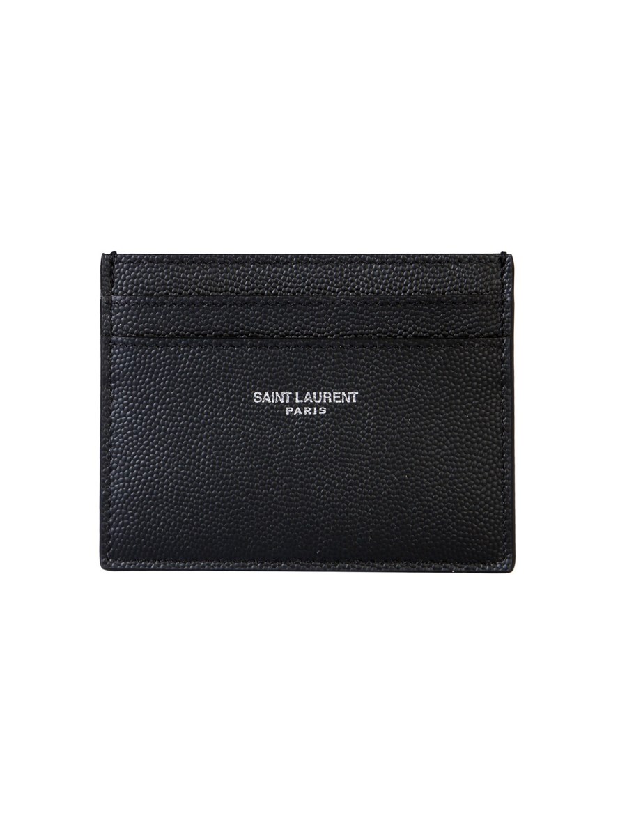 SAINT LAURENT PORTACARTE IN PELLE GRAIN DE POUDRE CON LOGO