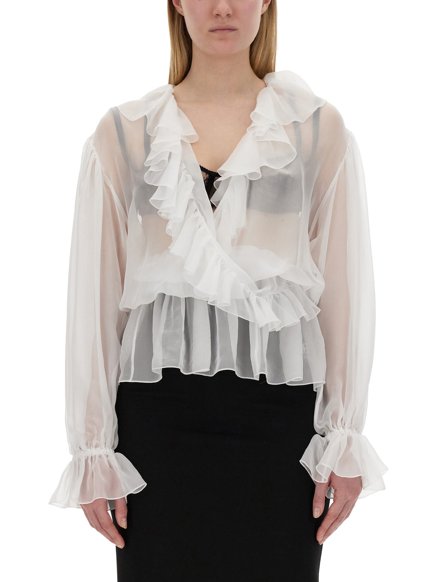 Shop Dolce & Gabbana Chiffon Blouse With Ruffles In White