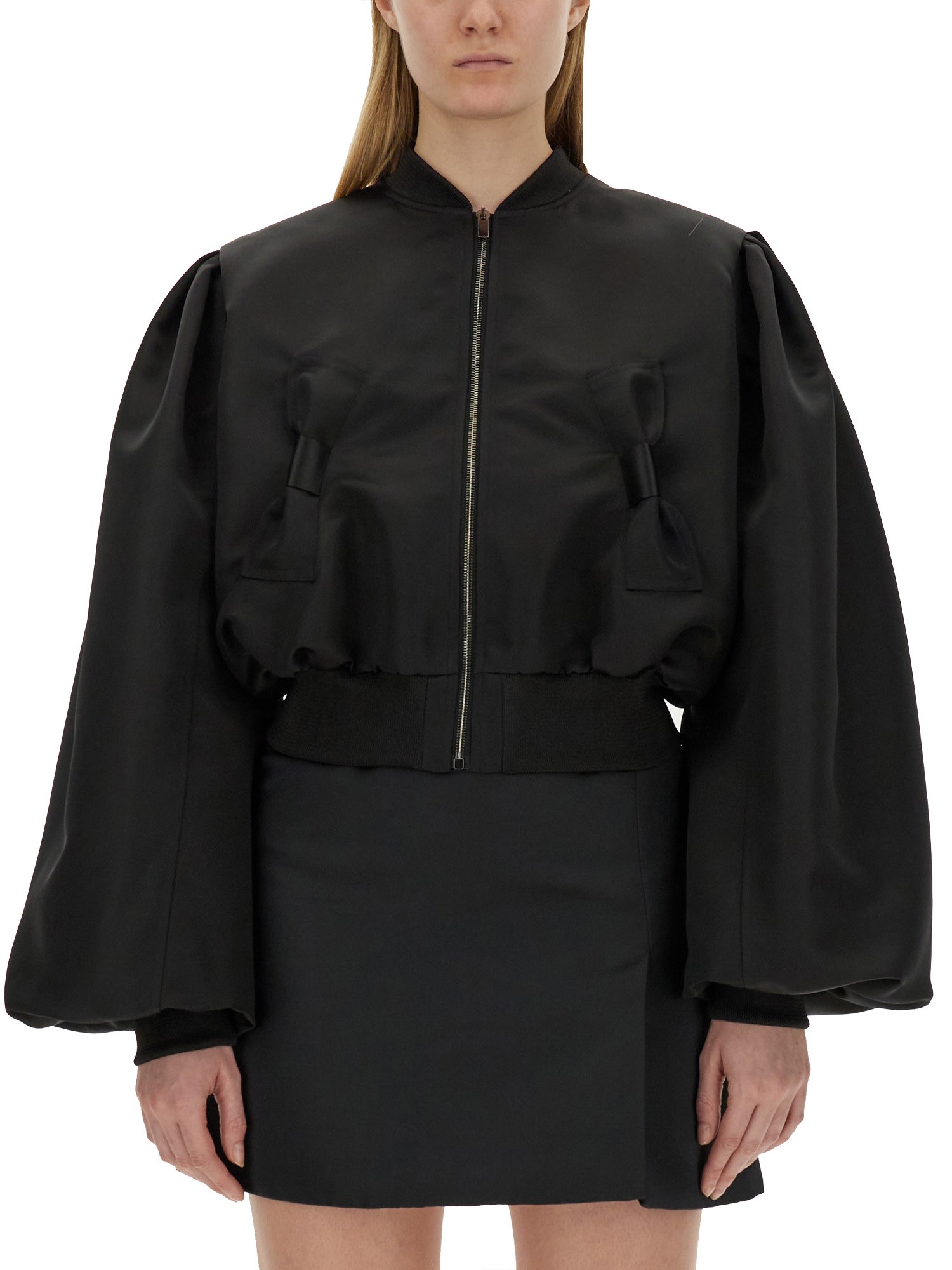 Shop Nina Ricci Satin Bomber Jacket In Black