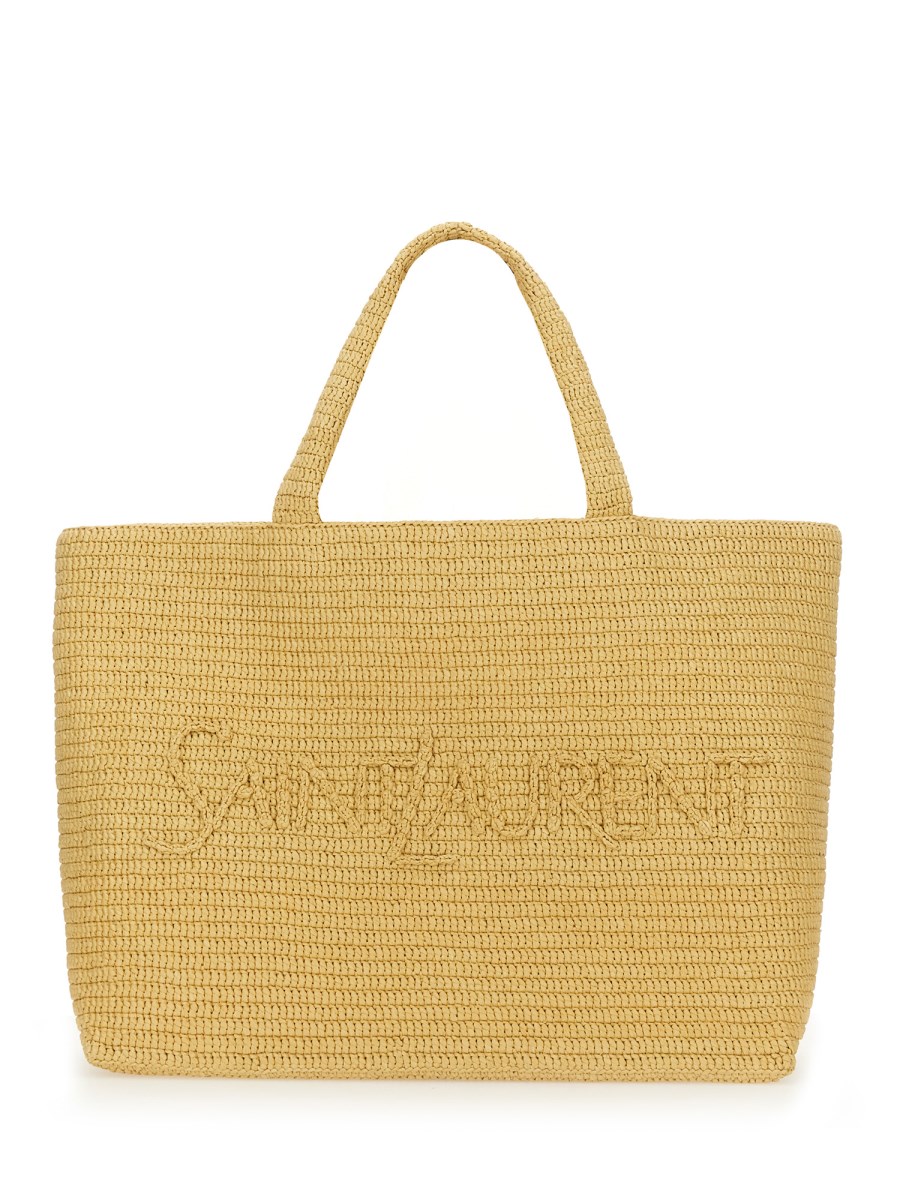 SAINT LAURENT BORSA TOTE CON LOGO IN RAFIA