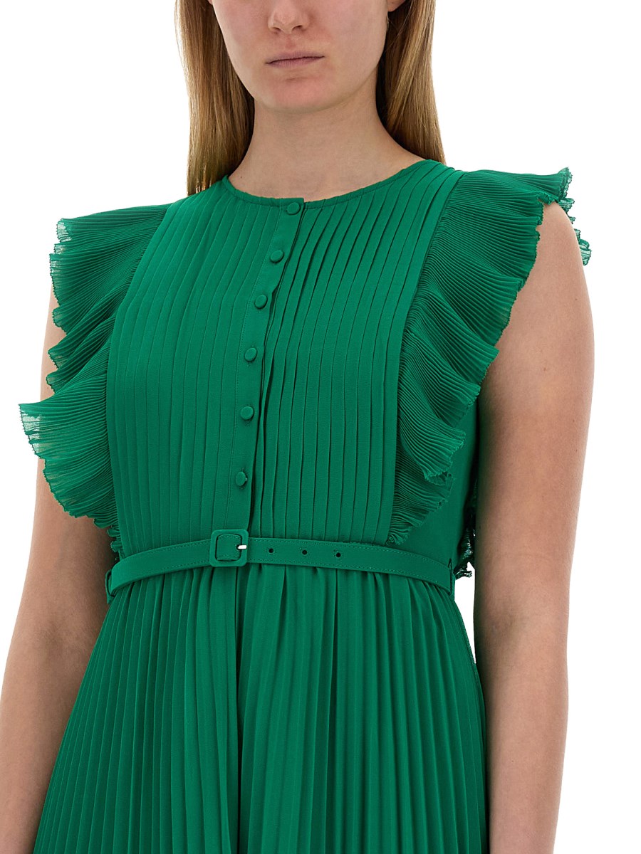 green emerald velvet dress Pleat Detail Sleeveless Column Midi Dress | Dahrcy
