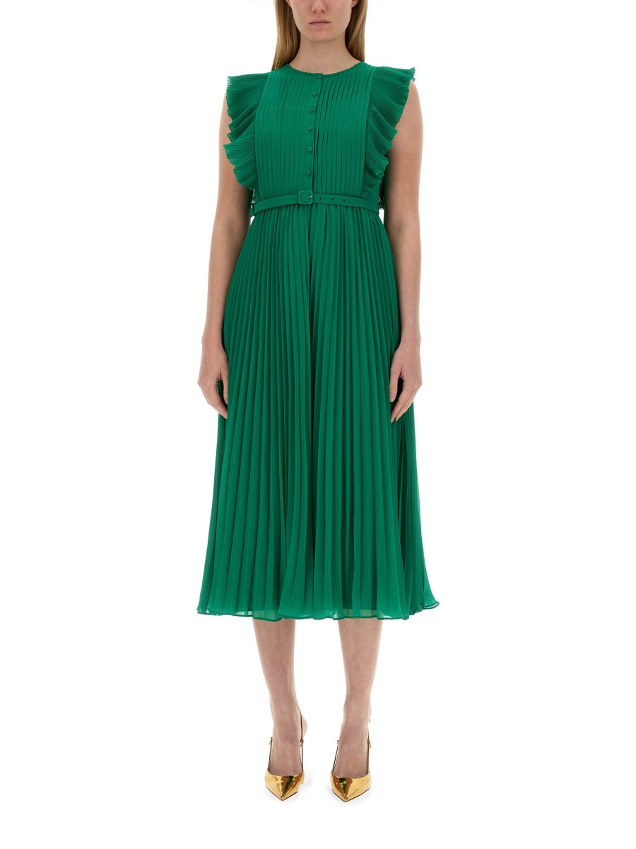 green emerald velvet dress Green Chiffon Midi Dress – self-portrait-US main image 0