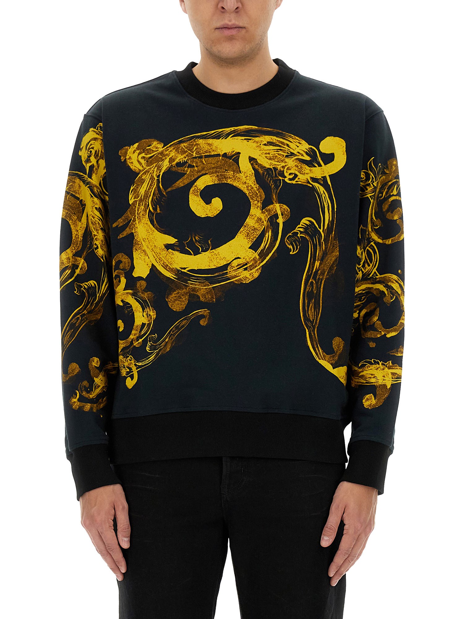 Shop Versace Jeans Couture Sweatshirt With Logo Print In Black
