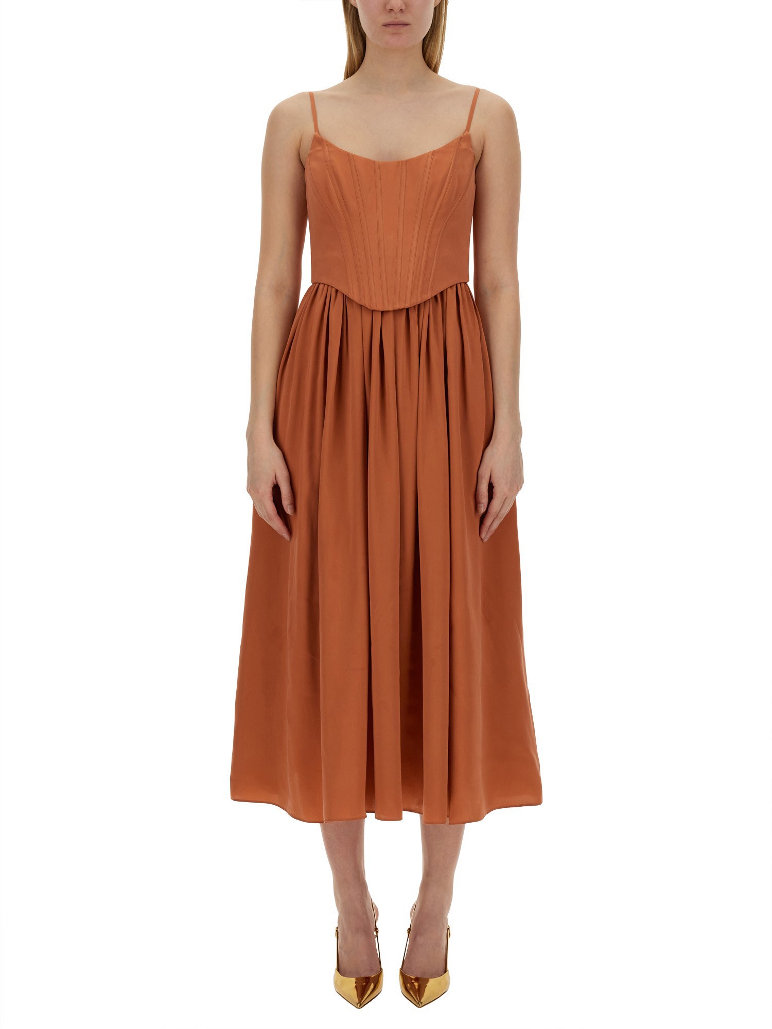 Zimmermann Brown Paneled Midi Dress In Pink