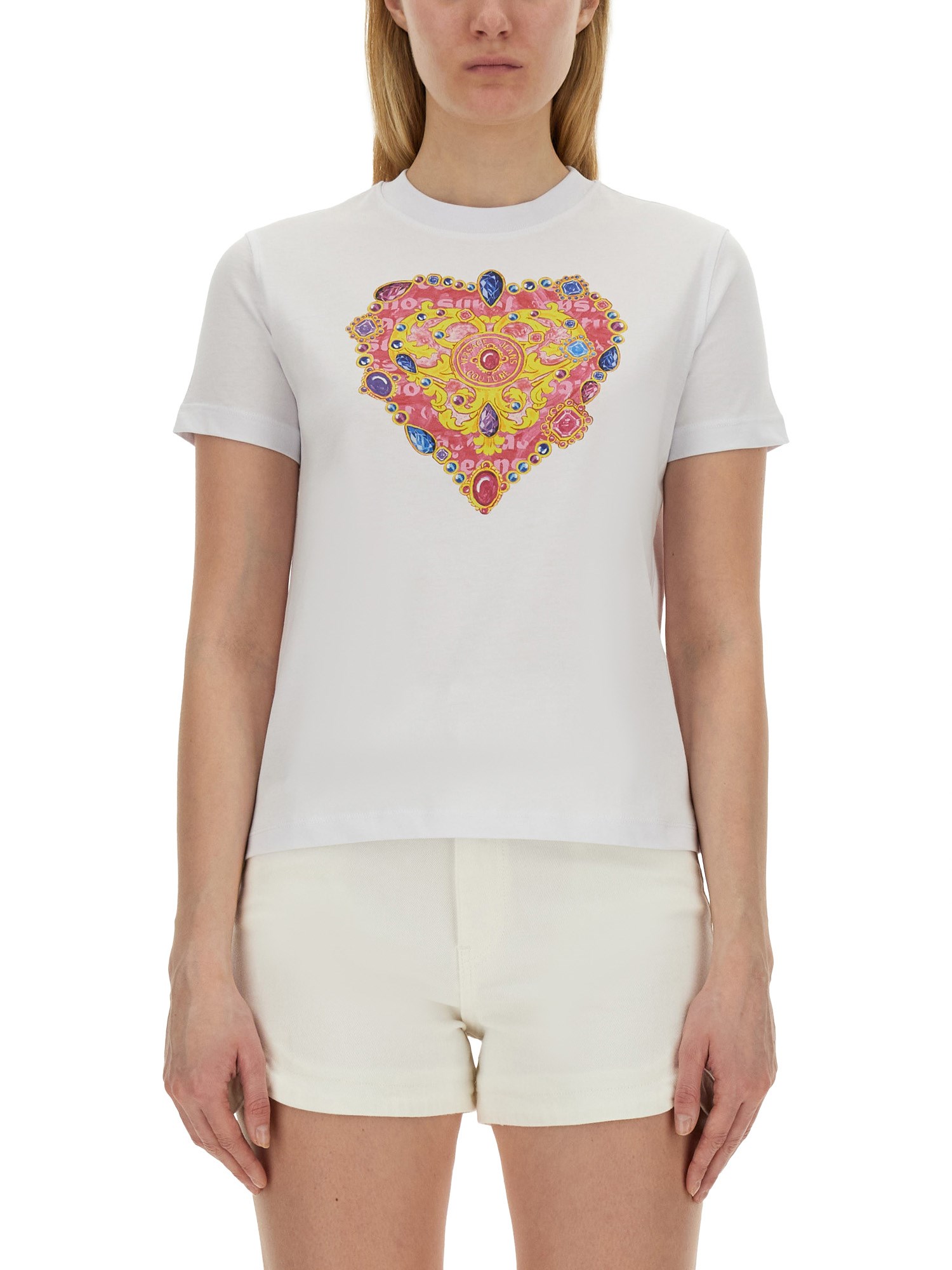 Shop Versace Jeans Couture T-shirt "heart" In White