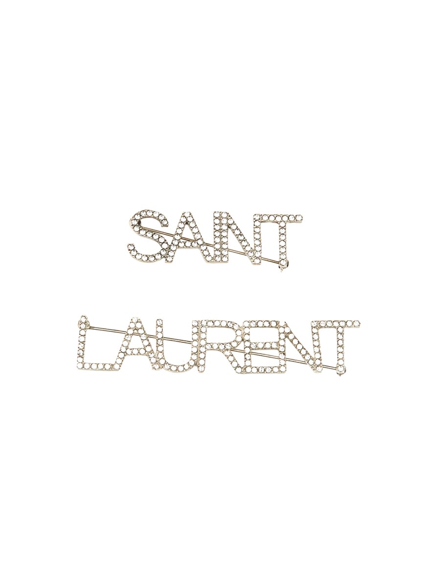 SAINT LAURENT SPILLA CON LOGO IN OTTONE E CRISTALLI