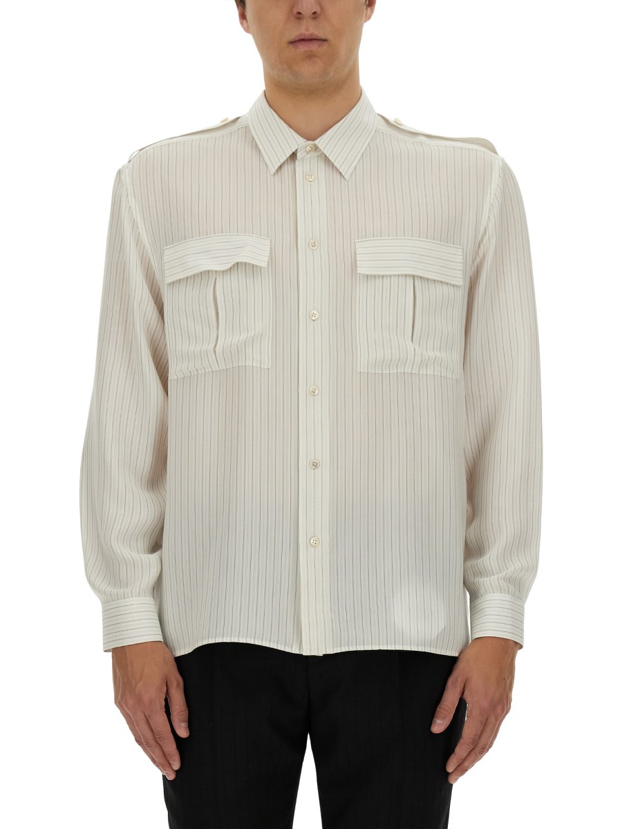 SAINT LAURENT CAMICIA IN RASO DI SETA RIGATO