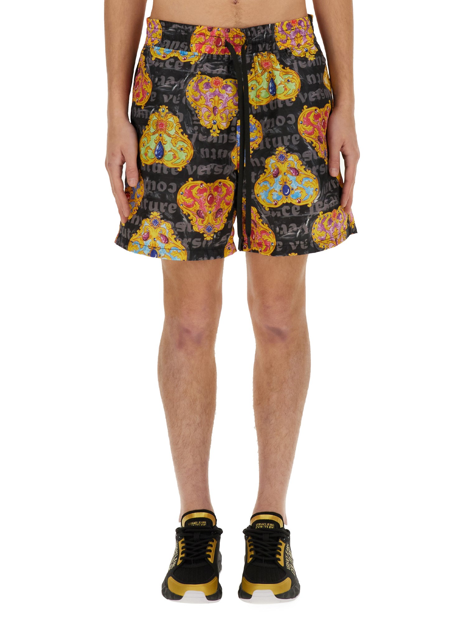 Versace Jeans Couture Heart Couture Cotton Shorts In Black
