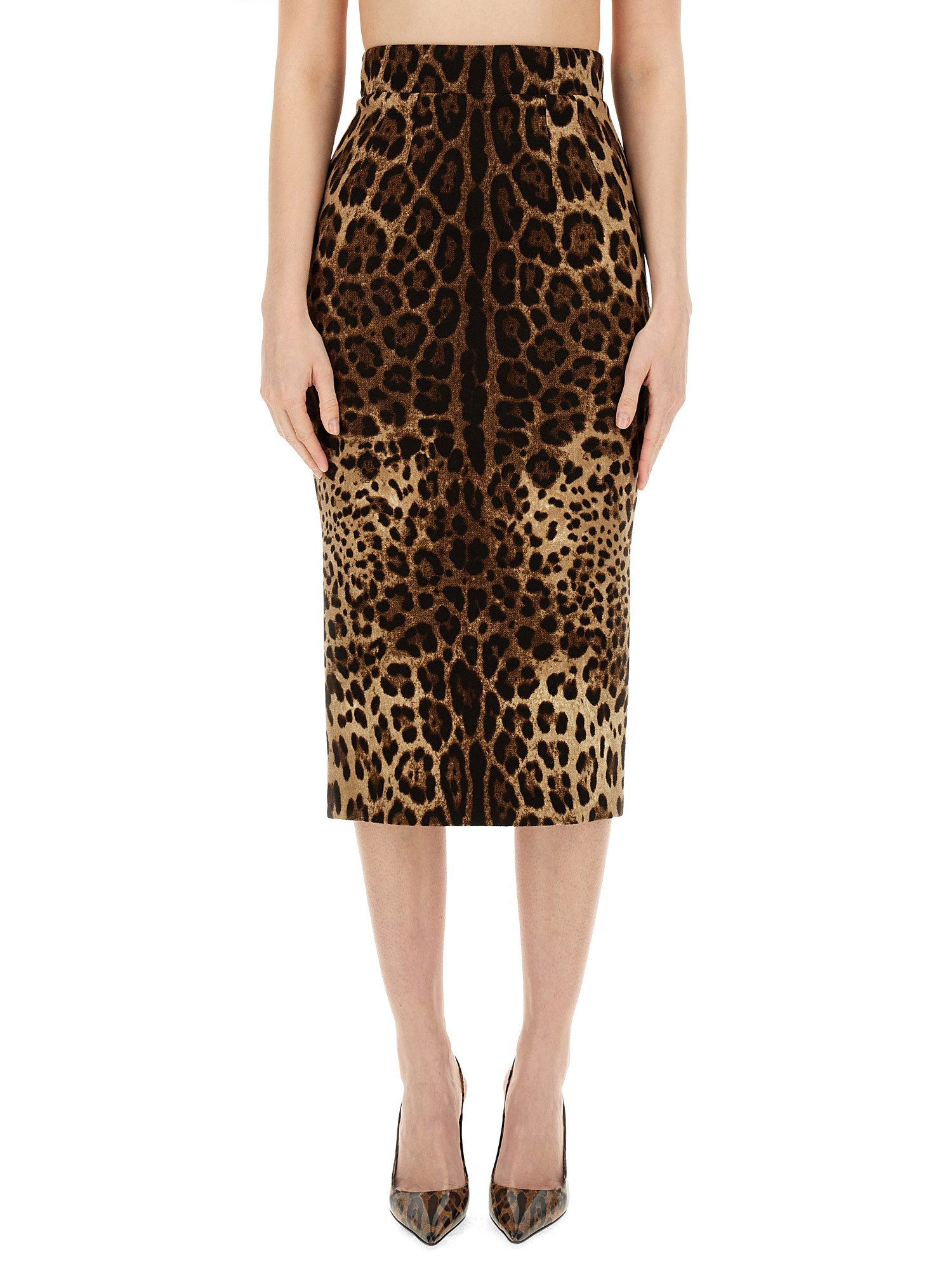 Dolce & Gabbana Leopard-print Double Crepe Calf-length Skirt In Multicolour