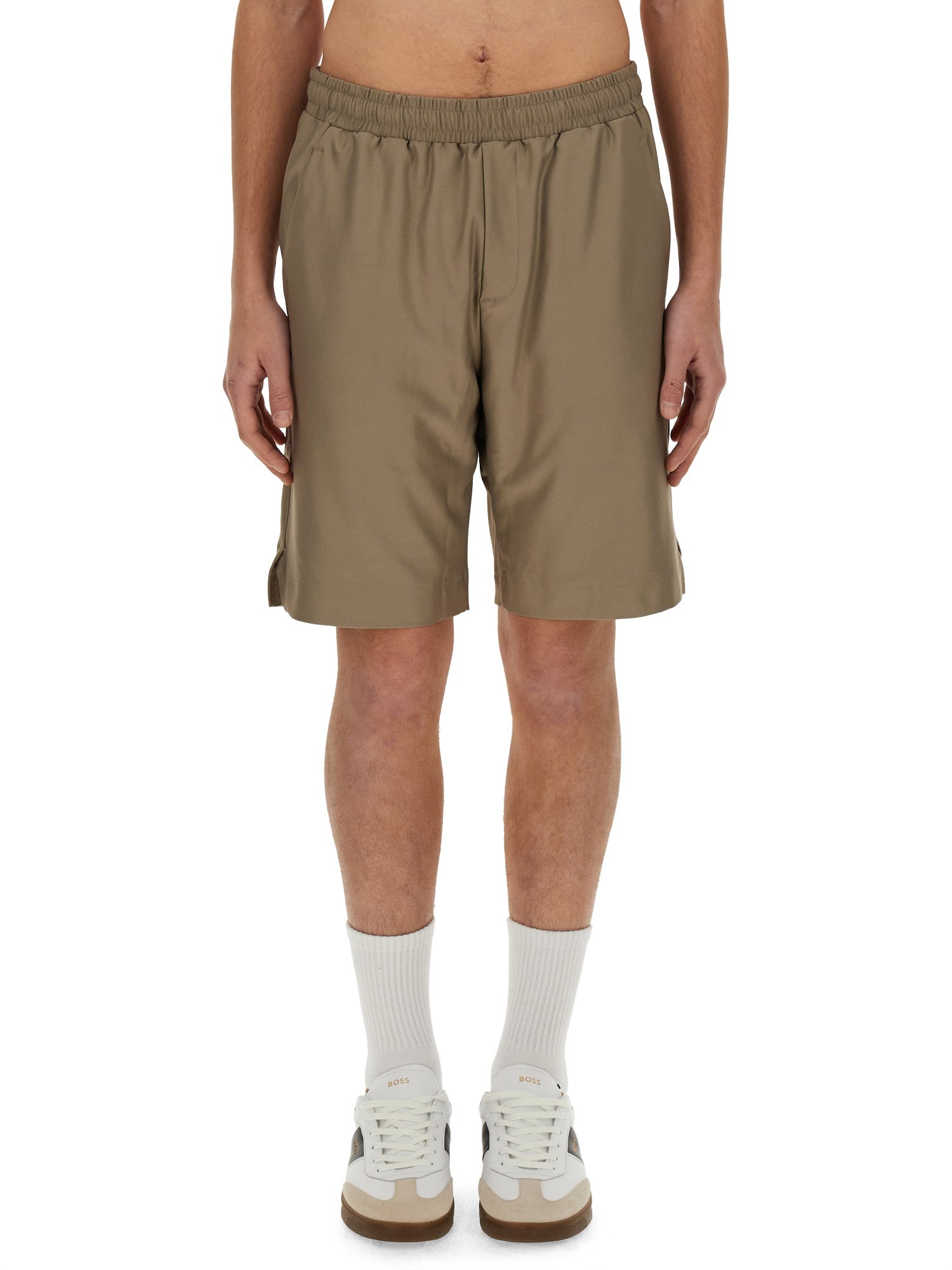 Shop Hugo Boss Bermuda With Logo In Beige