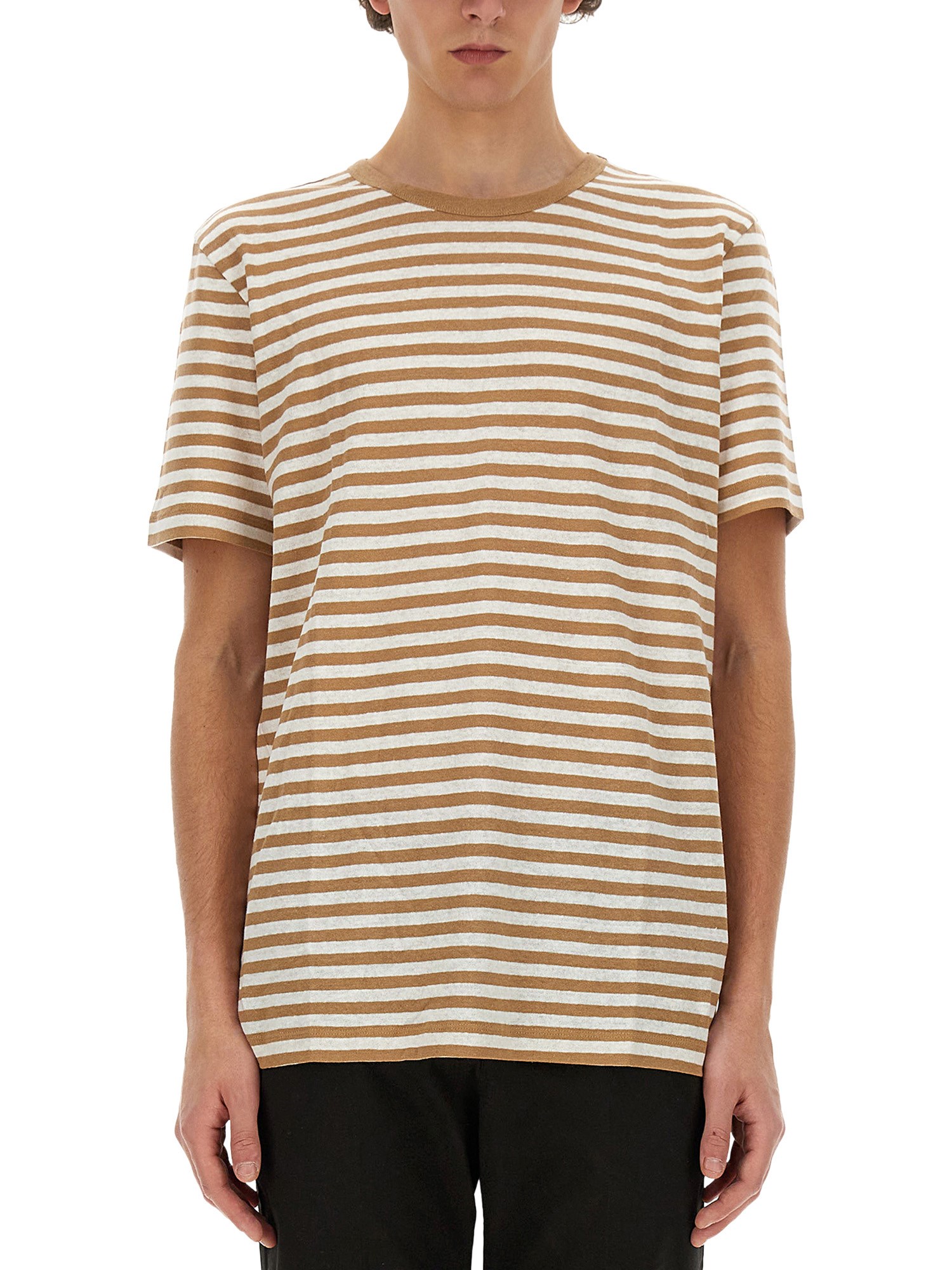 Hugo Boss Striped Crew Neck T-shirt In Beige