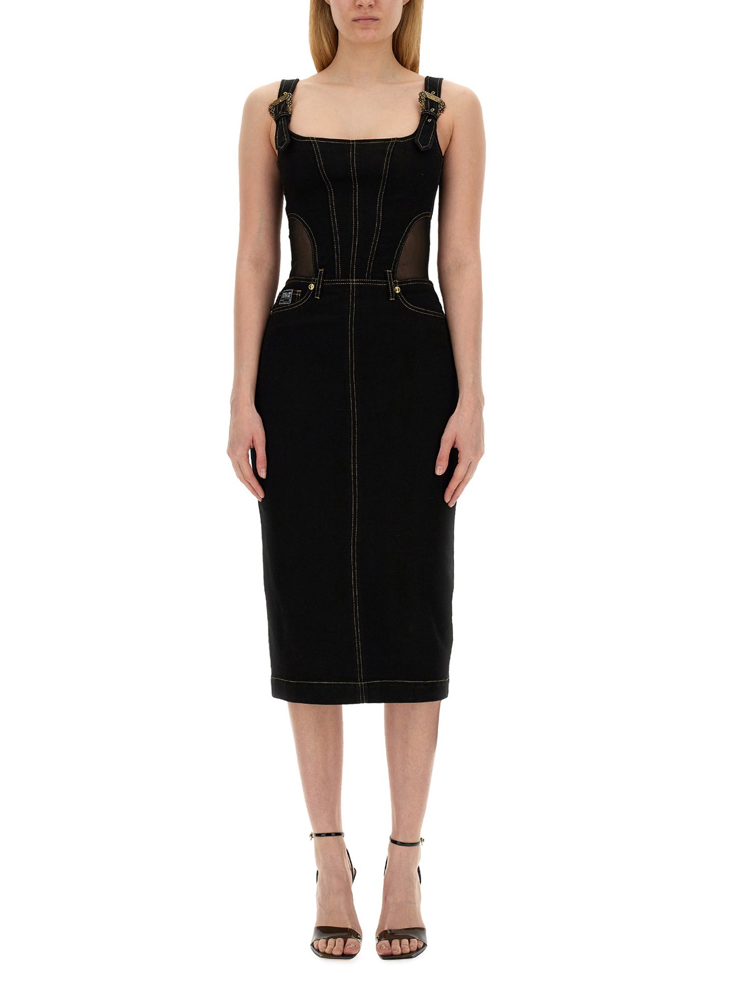 Shop Versace Jeans Couture Midi Dress In Black