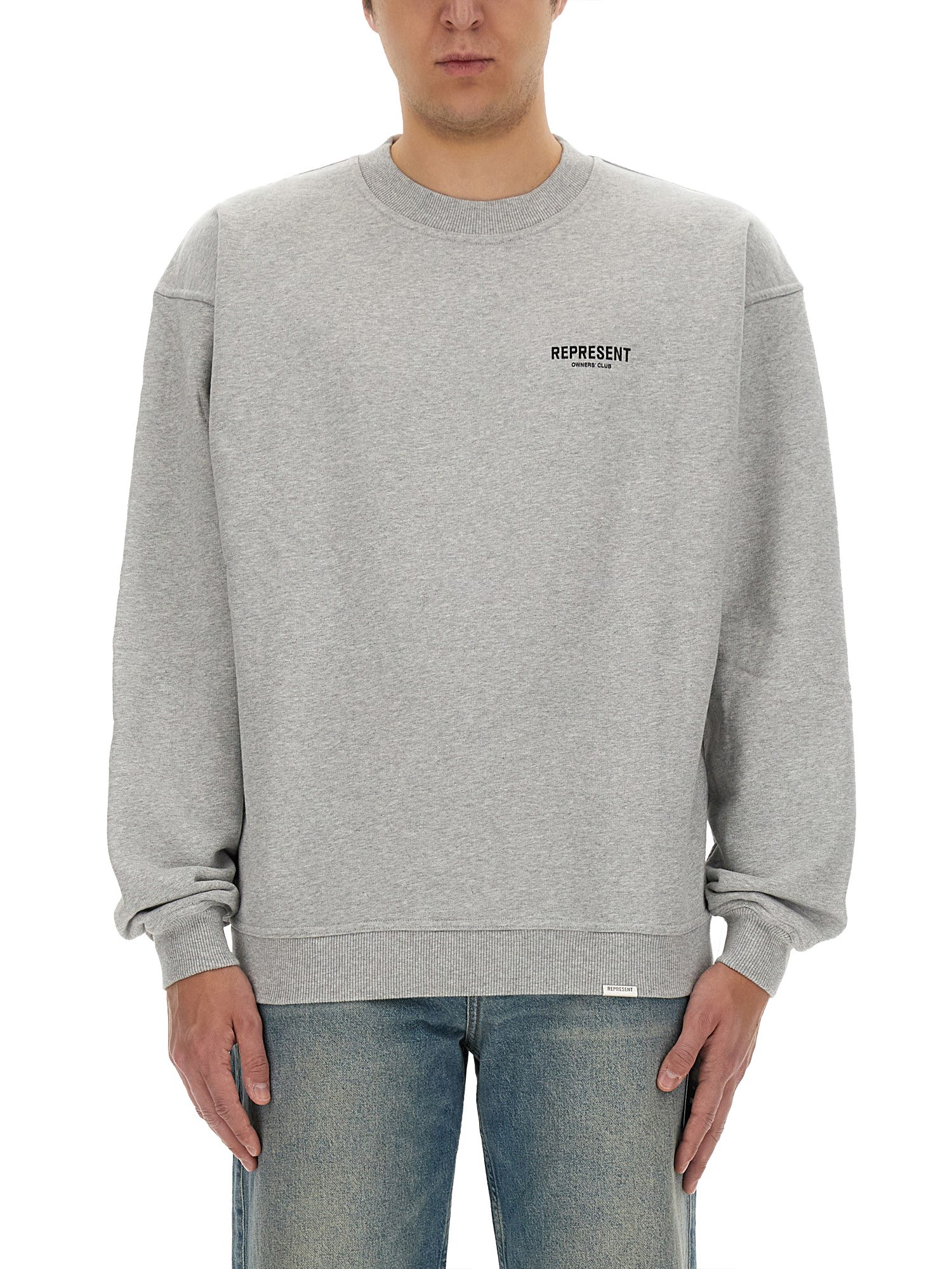 Represent Grey Crewneck Sweatshirt With Logo Lettering On The Front And Maxi Logo Print On The Rear In Cotton  In Grey