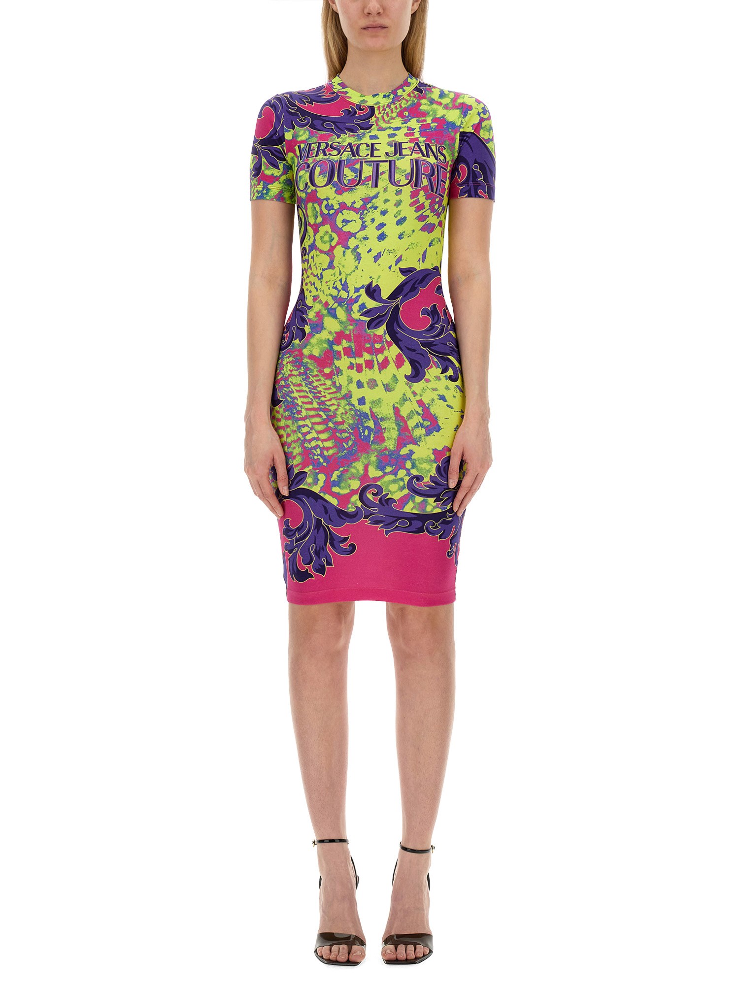 Shop Versace Jeans Couture Dress With Print In Multicolour