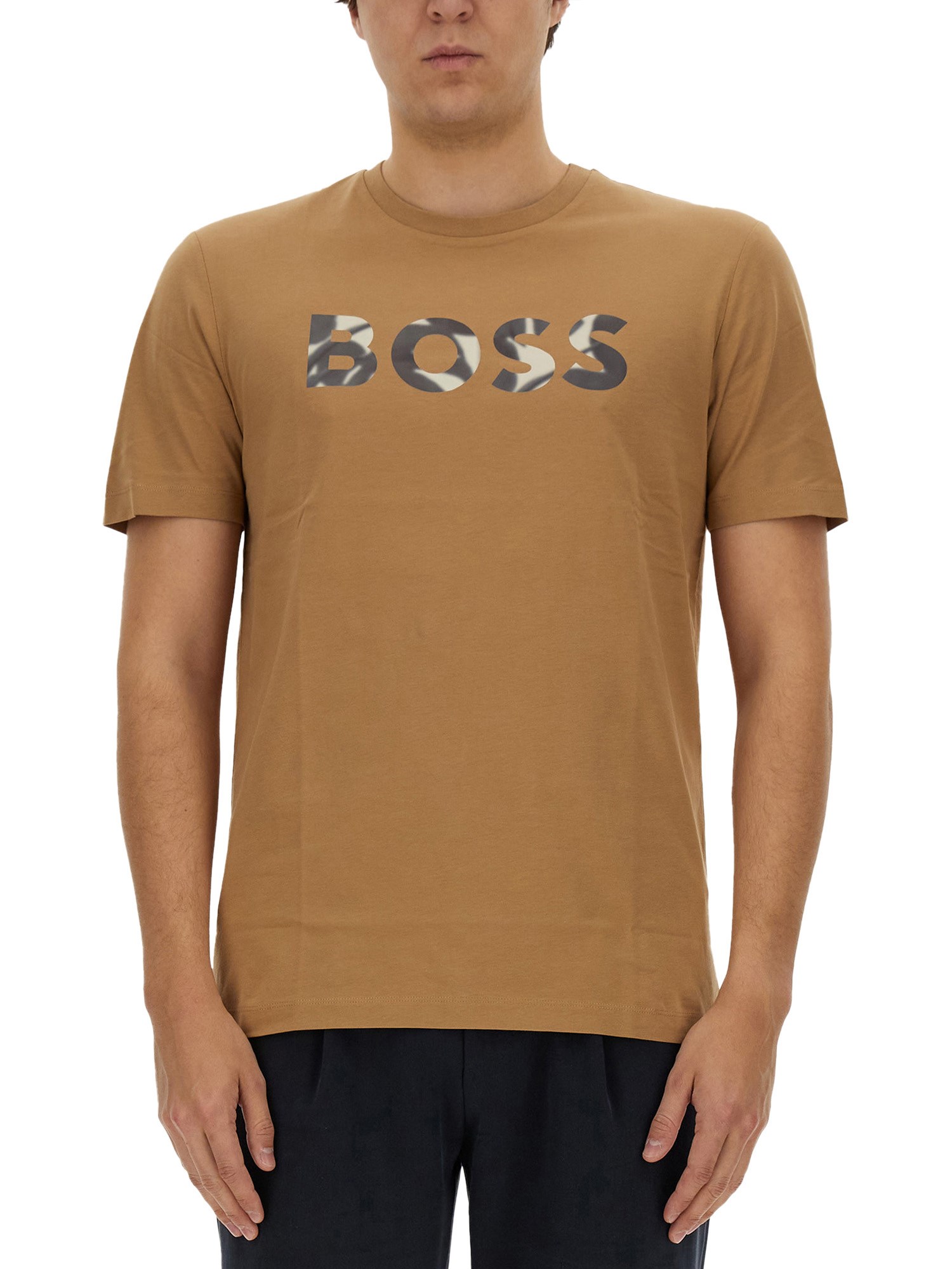 Shop Hugo Boss T-shirt With Logo In Beige