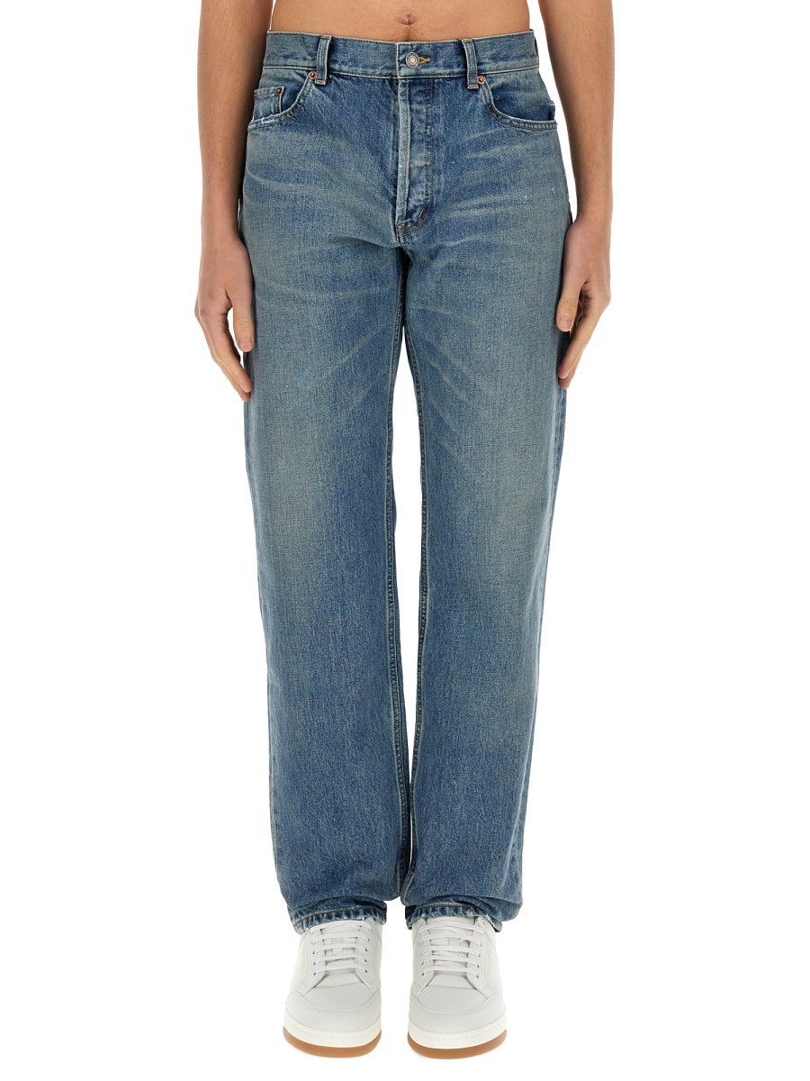 SAINT LAURENT JEANS A GAMBA DRITTA IN DENIM DI COTONE