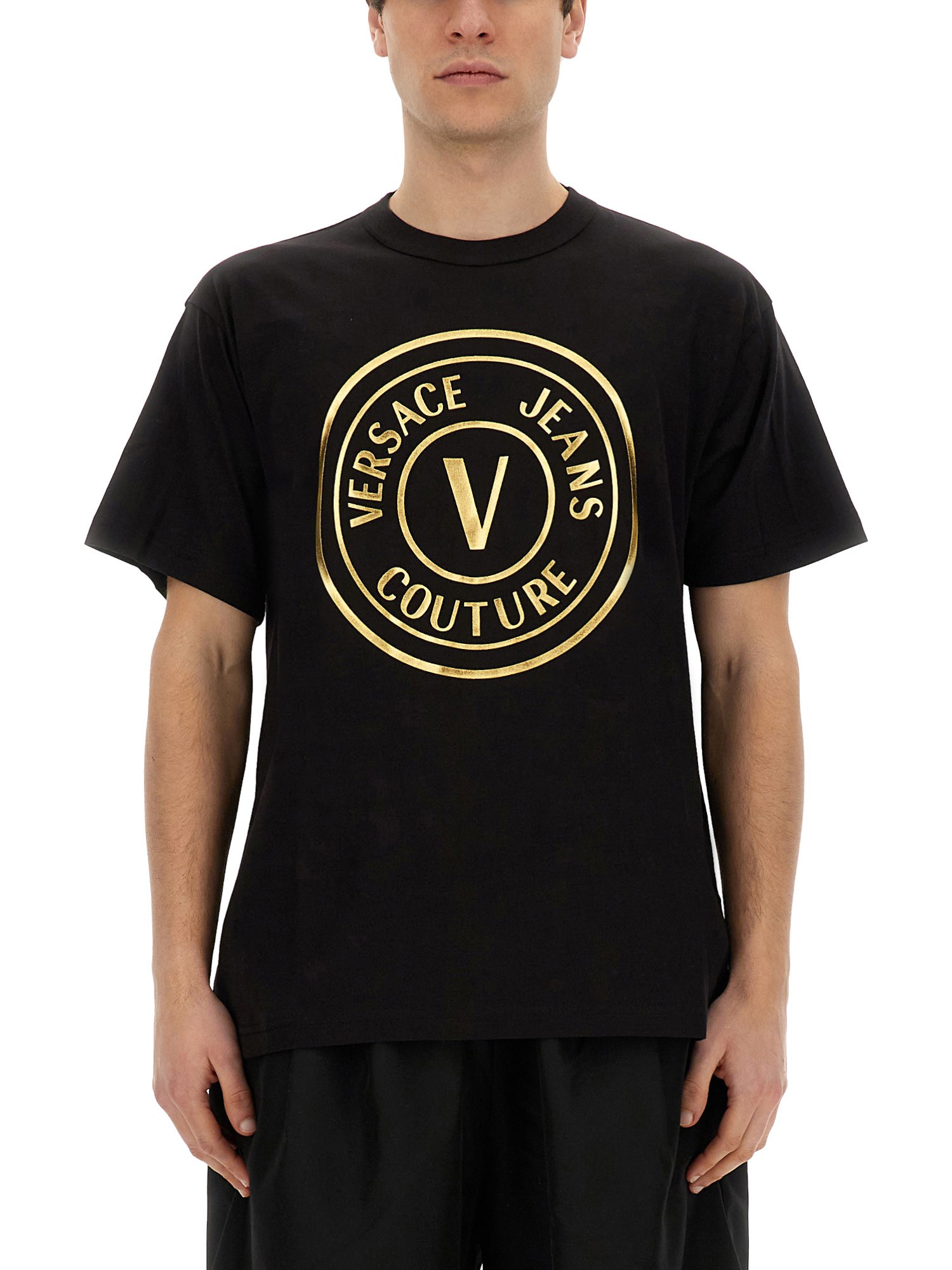 Shop Versace Jeans Couture T-shirt With Logo In Black