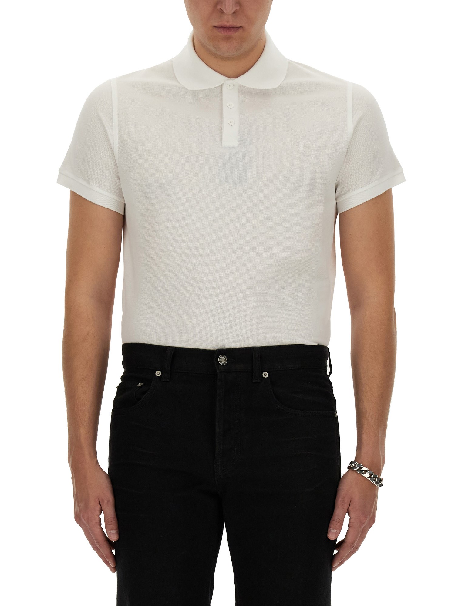 Saint Laurent Monogram Polo In White