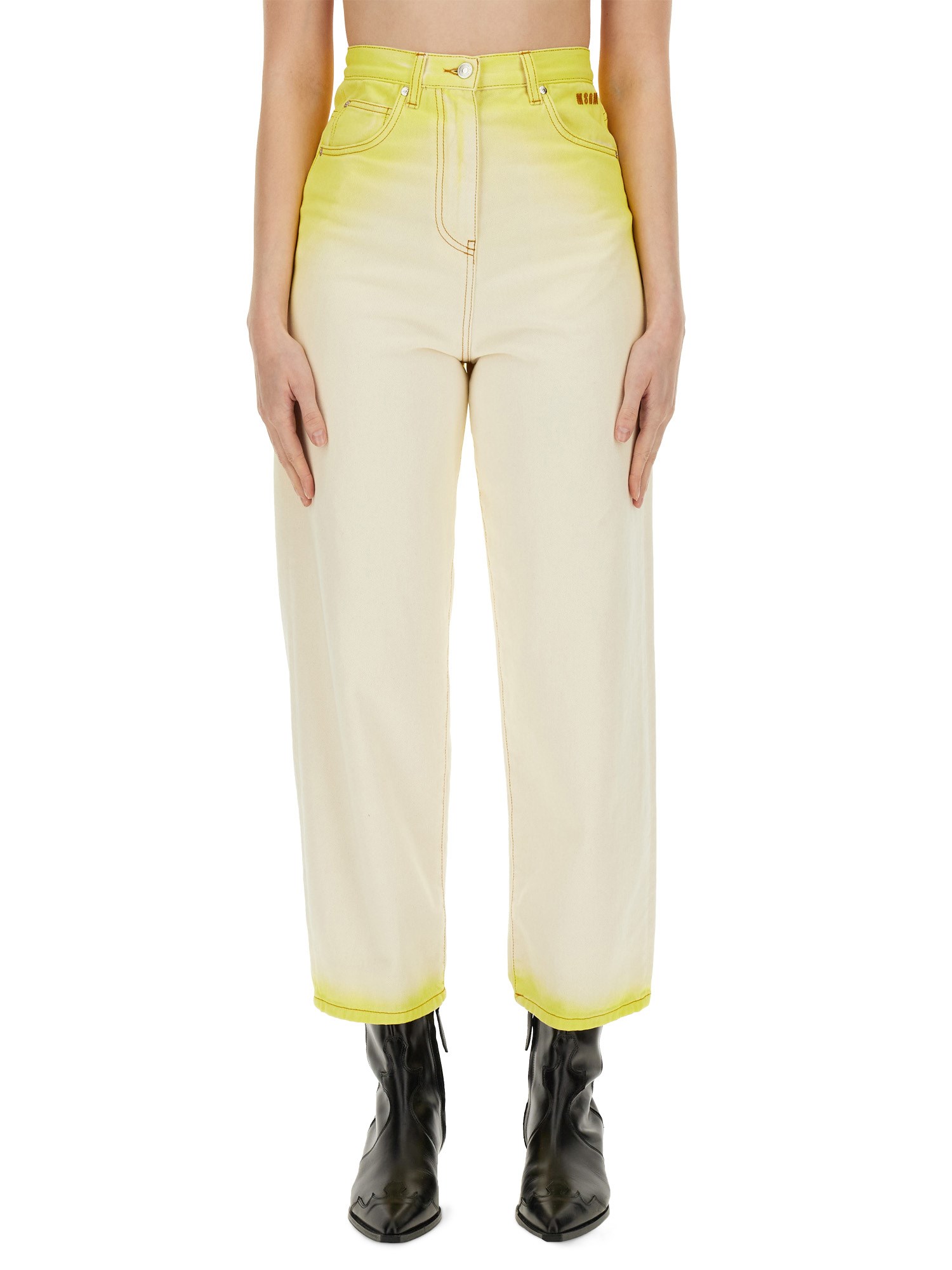 Shop Msgm Cotton Jeans In Yellow