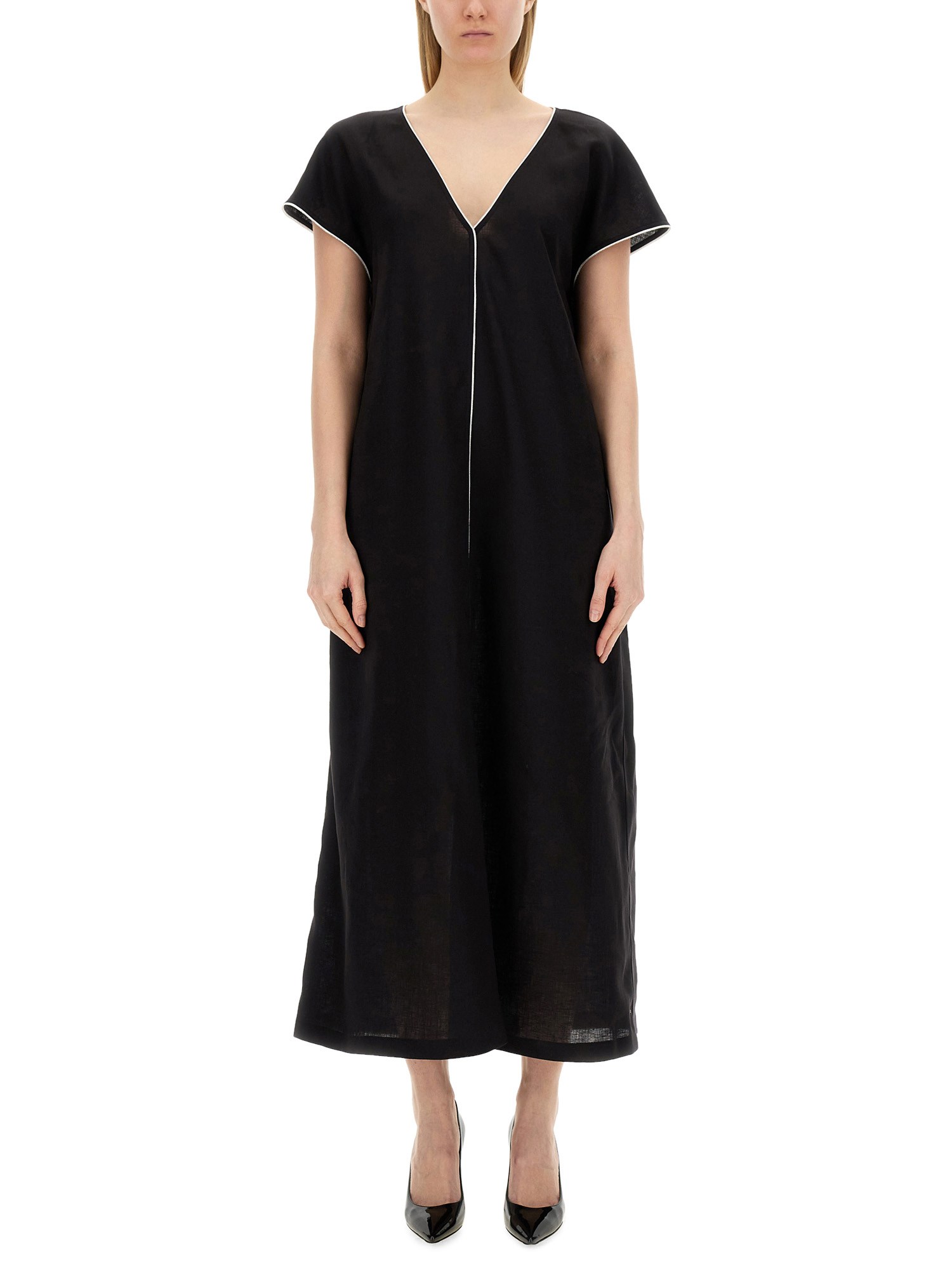 Shop Fabiana Filippi Linen Dress In Black