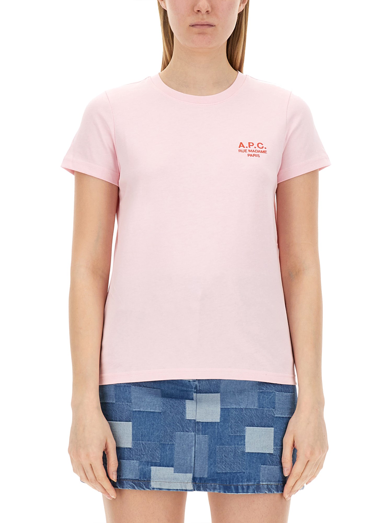 Shop Apc T-shirt With Logo Embroidery In Pink