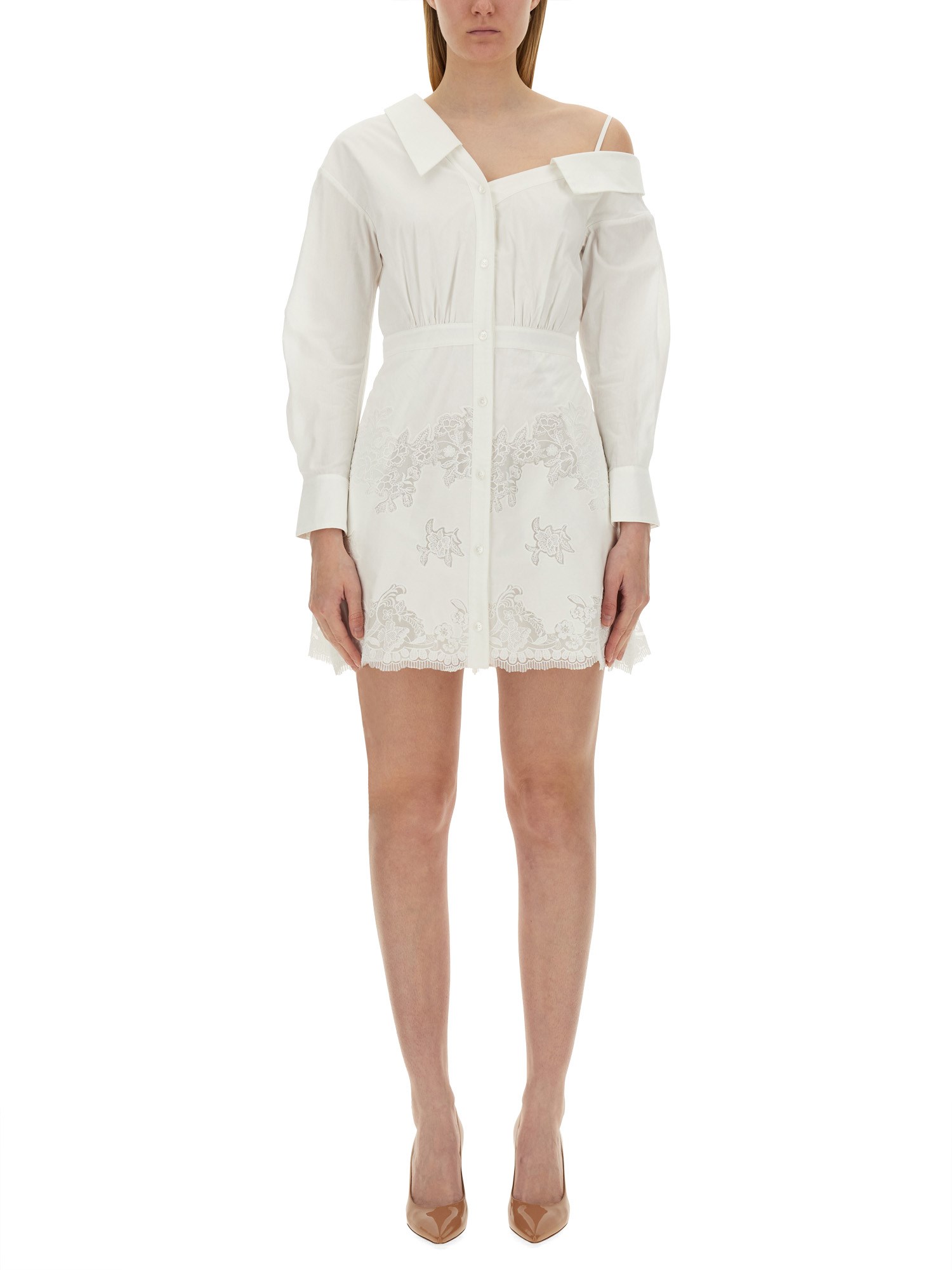 Self-portrait White Cotton Lace Hem Mini Dress Clothing In White