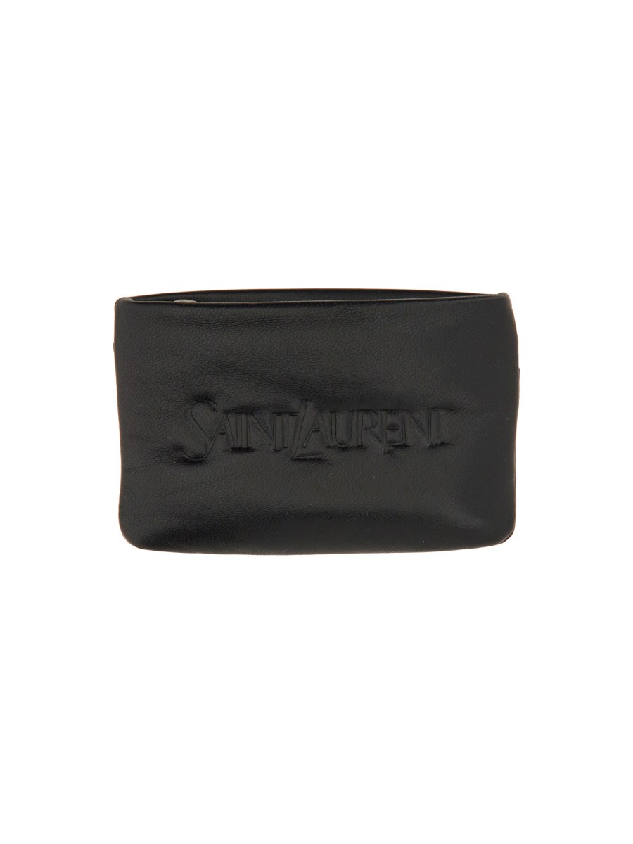 SAINT LAURENT PORTA CARTE IN PELLE IMBOTTITA CON LOGO