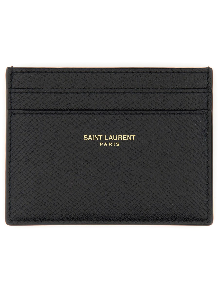 SAINT LAURENT PORTA CARTE DI CREDITO CON LOGO IN PELLE TEXTURE