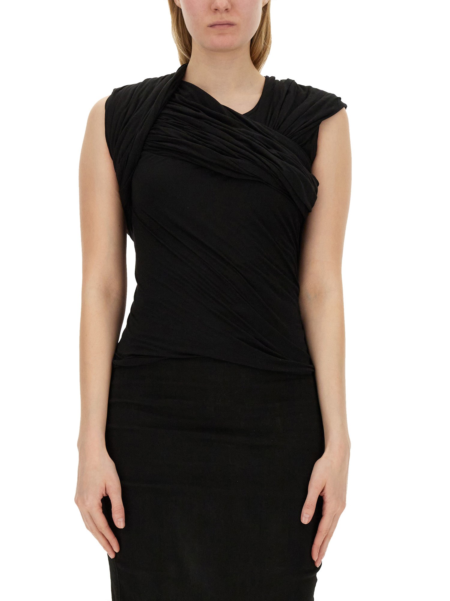 Rick Owens Harness T Draped Top In Black