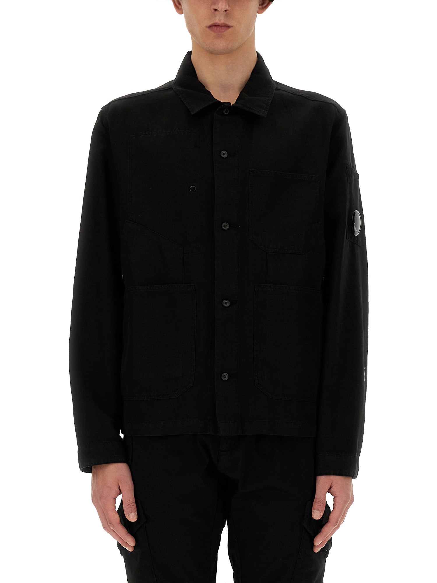 C.p. Company Cotton And Linen Shirt Jacket In Black