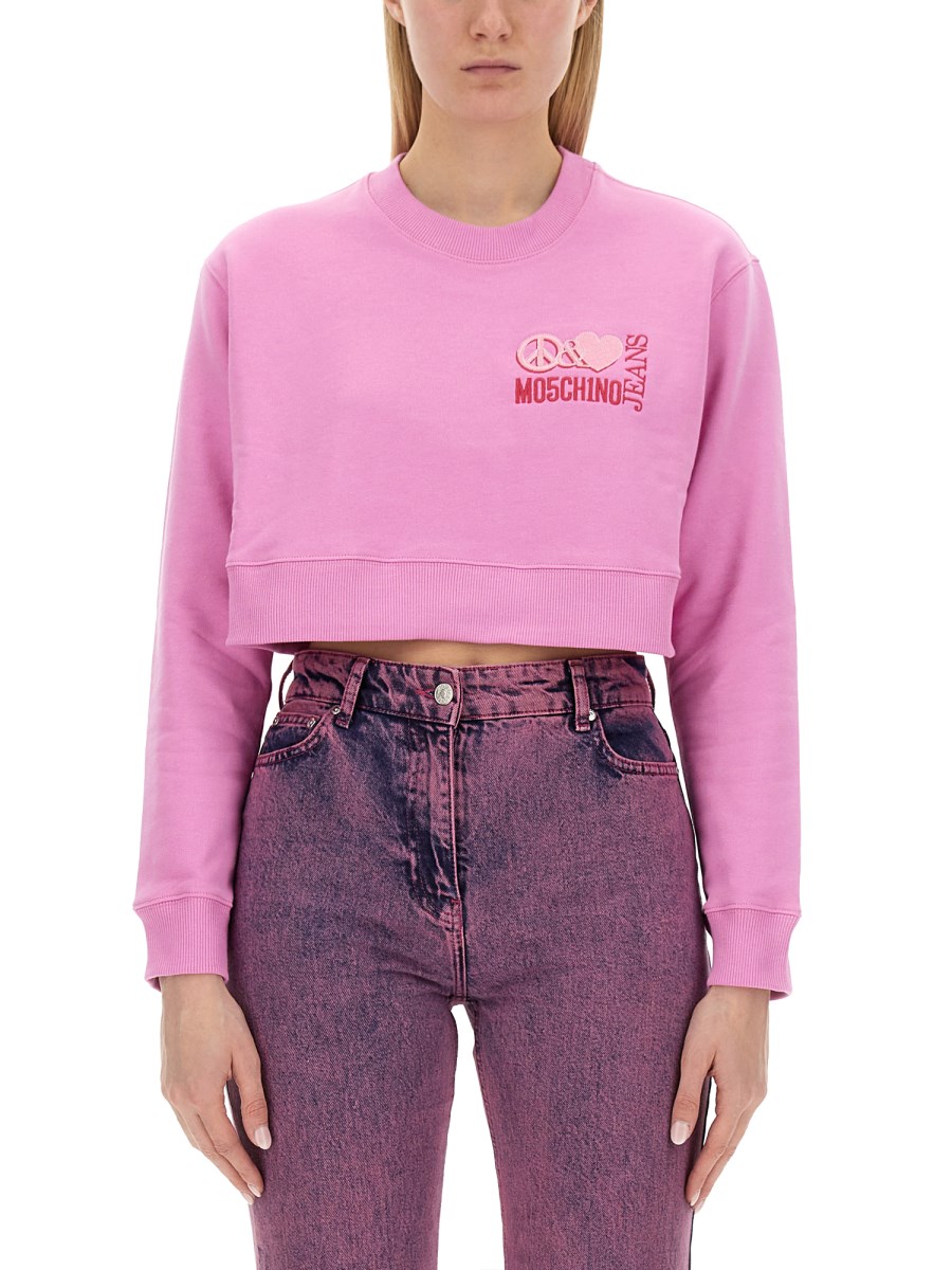 MOSCHINO JEANS FELPA CROPPED IN COTONE CON LOGO